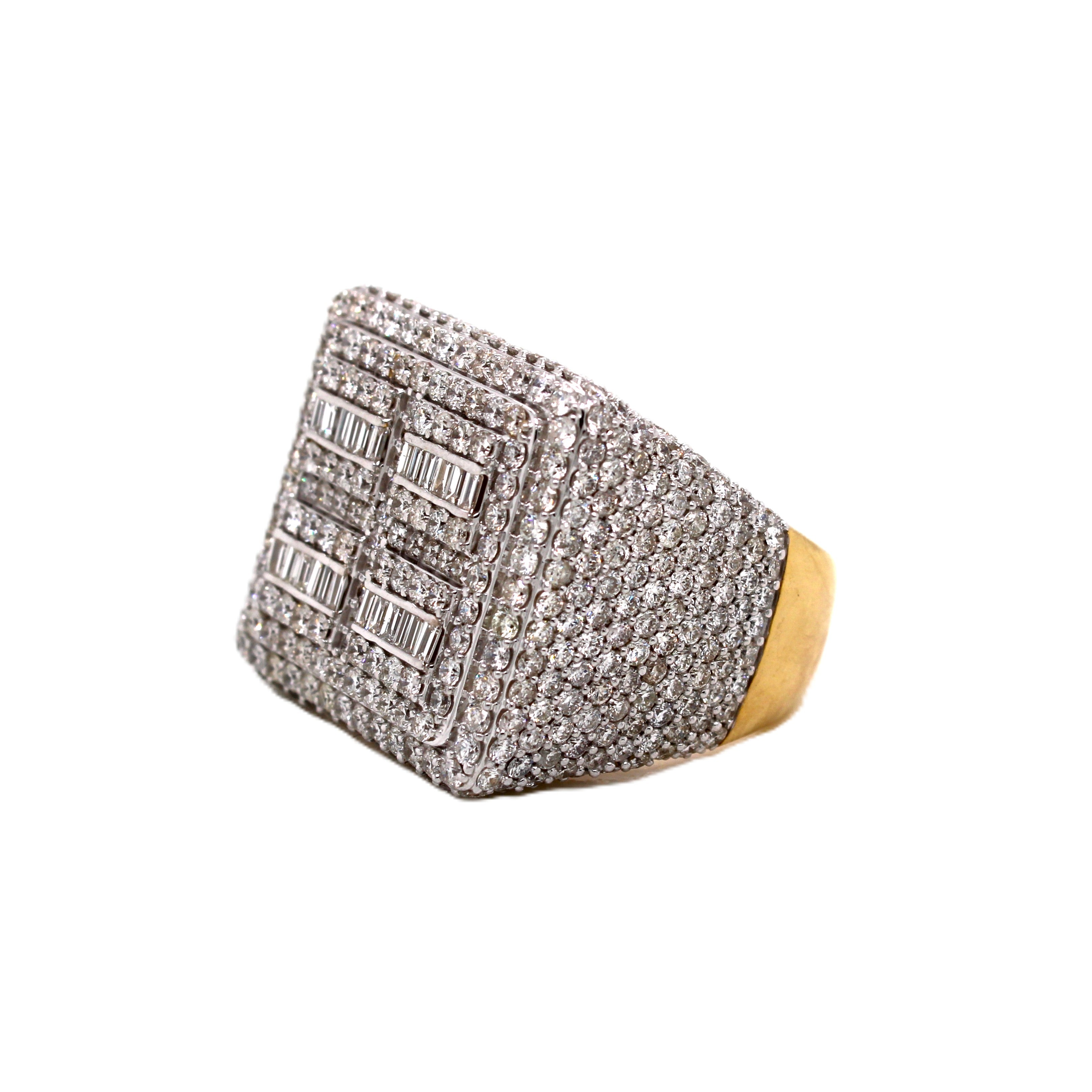 Men's 10K Yellow Gold 21 MM Square Baguette VS Diamond Ring 5.17 CT