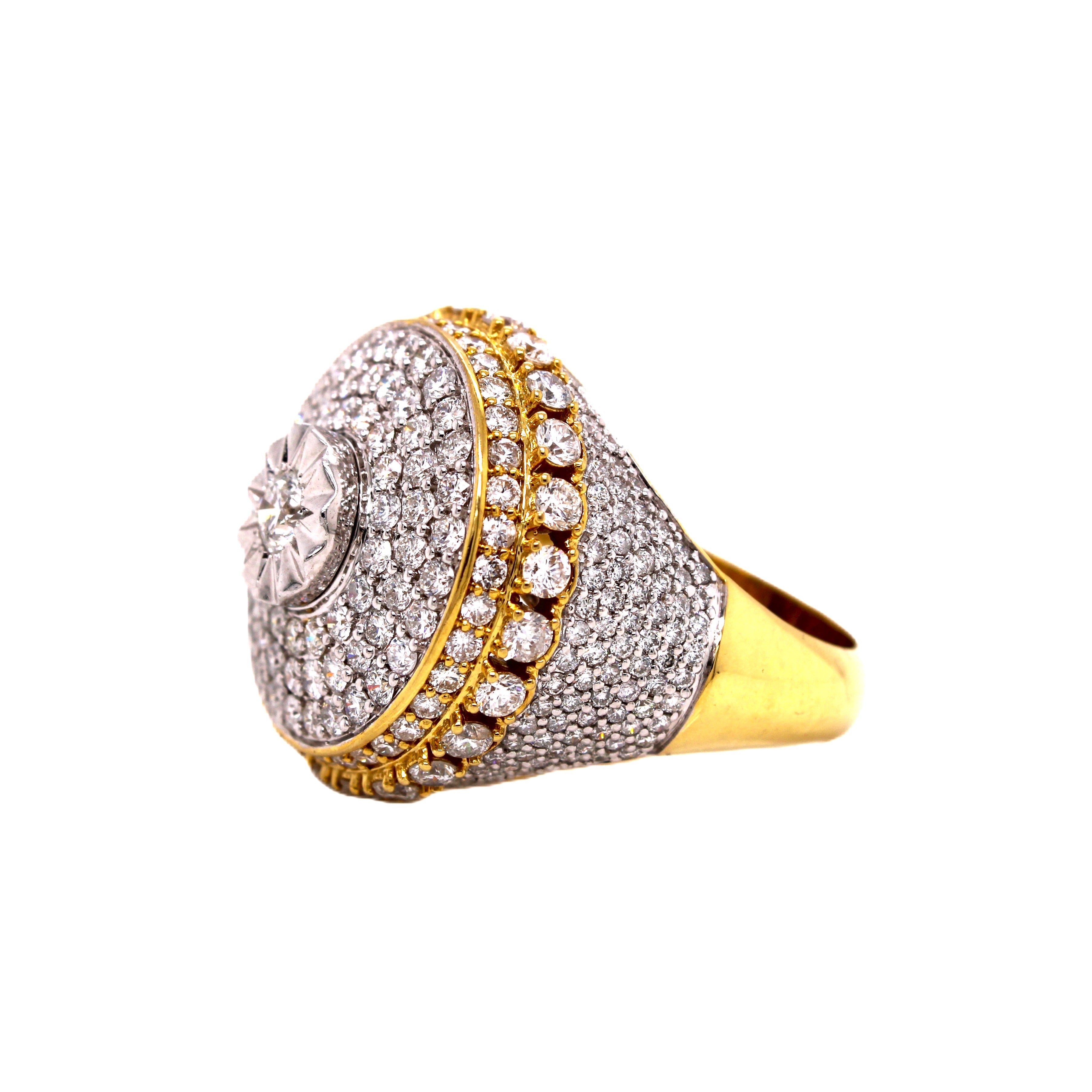 Men's 10K Yellow Gold Round Shape 3D Solitaire Diamond Ring 4.05 CT