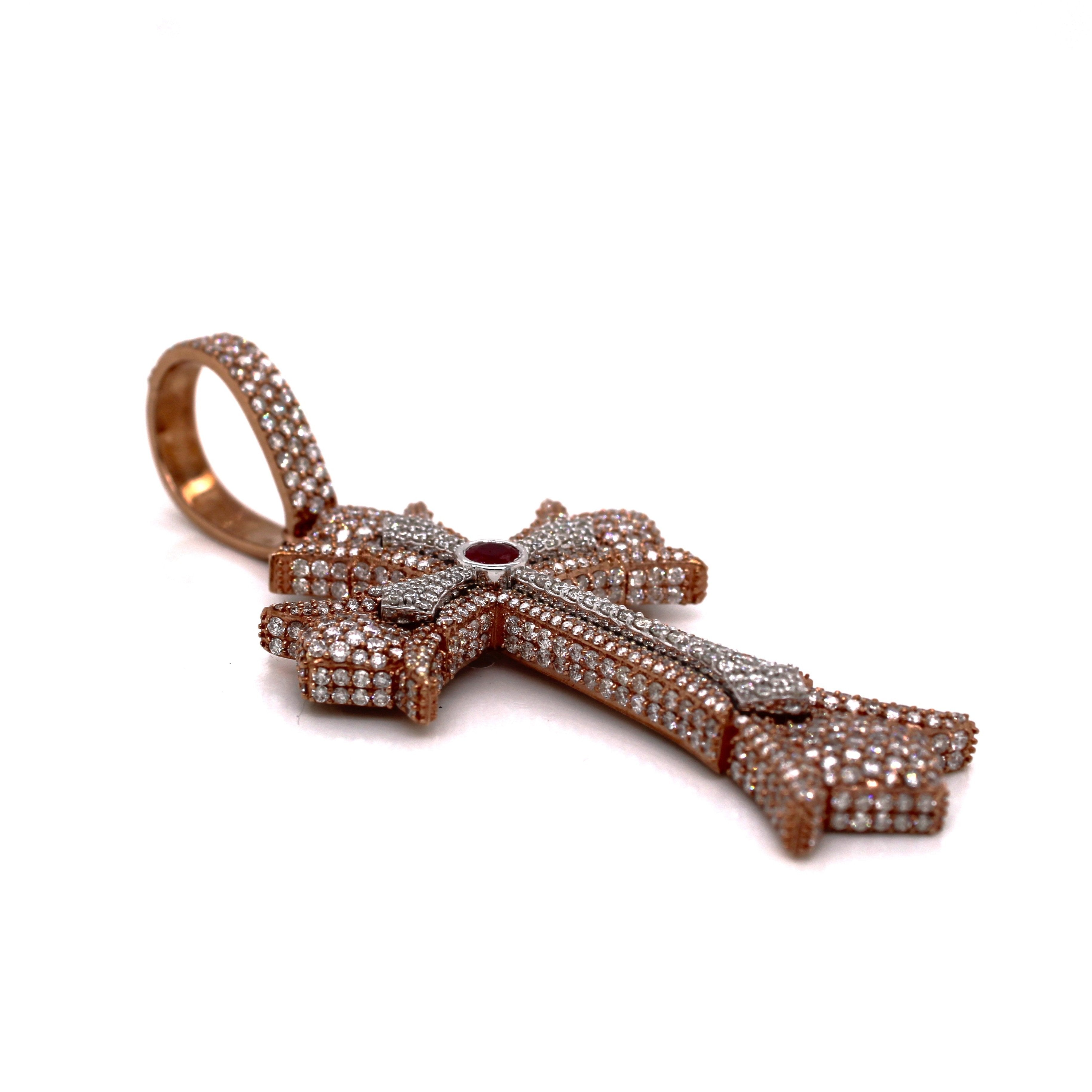 10K Two-Tone Gold Gothic Diamond Cross Pendant 4.45 CT 2.70"
