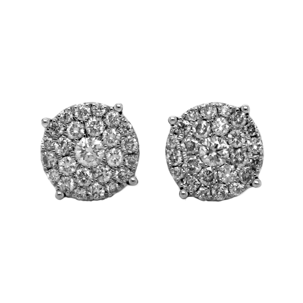 10K White Gold Round Halo Cluster Diamond Earrings 1.20 CT 11.7MM