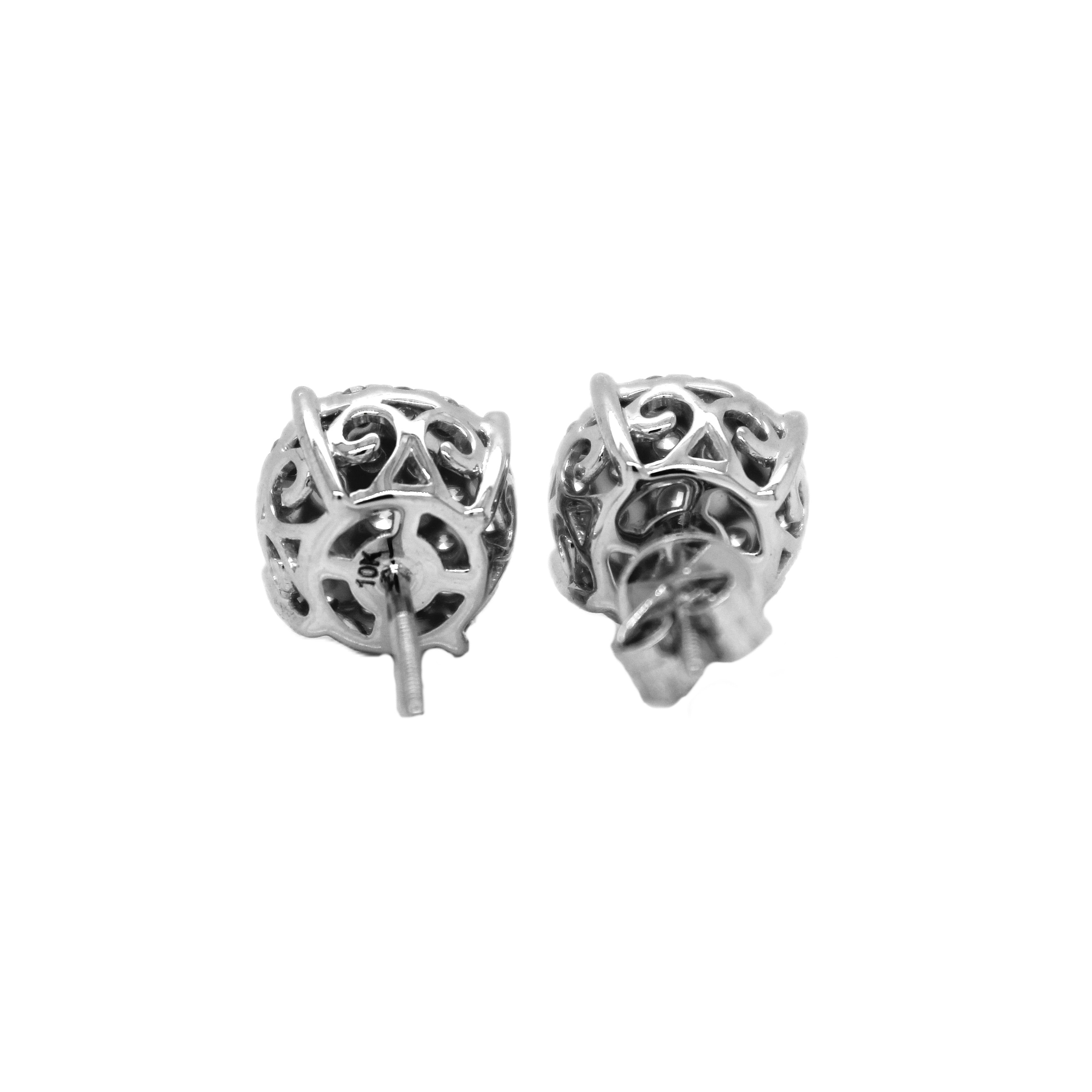 10K White Gold Round Halo Cluster Diamond Earrings 1.20 CT 11.7MM