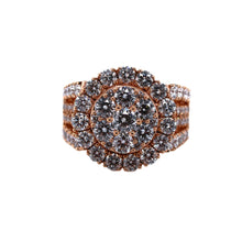 Load image into Gallery viewer, 14K Rose Gold Round Cluster 17MM Bridal Engagement Diamond Ring 4.0 CT
