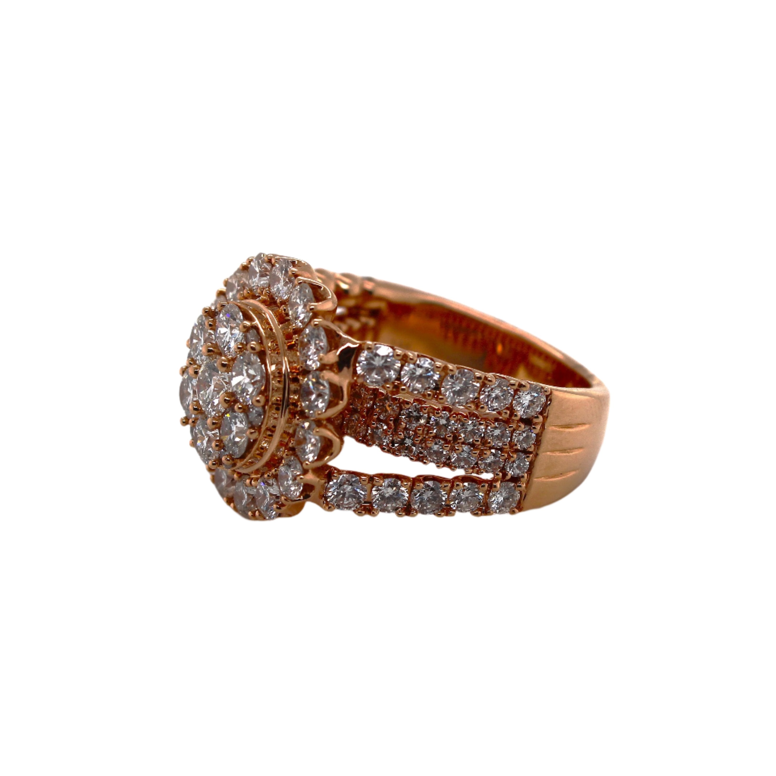 14K Rose Gold Round Cluster 17MM Bridal Engagement Diamond Ring 4.0 CT