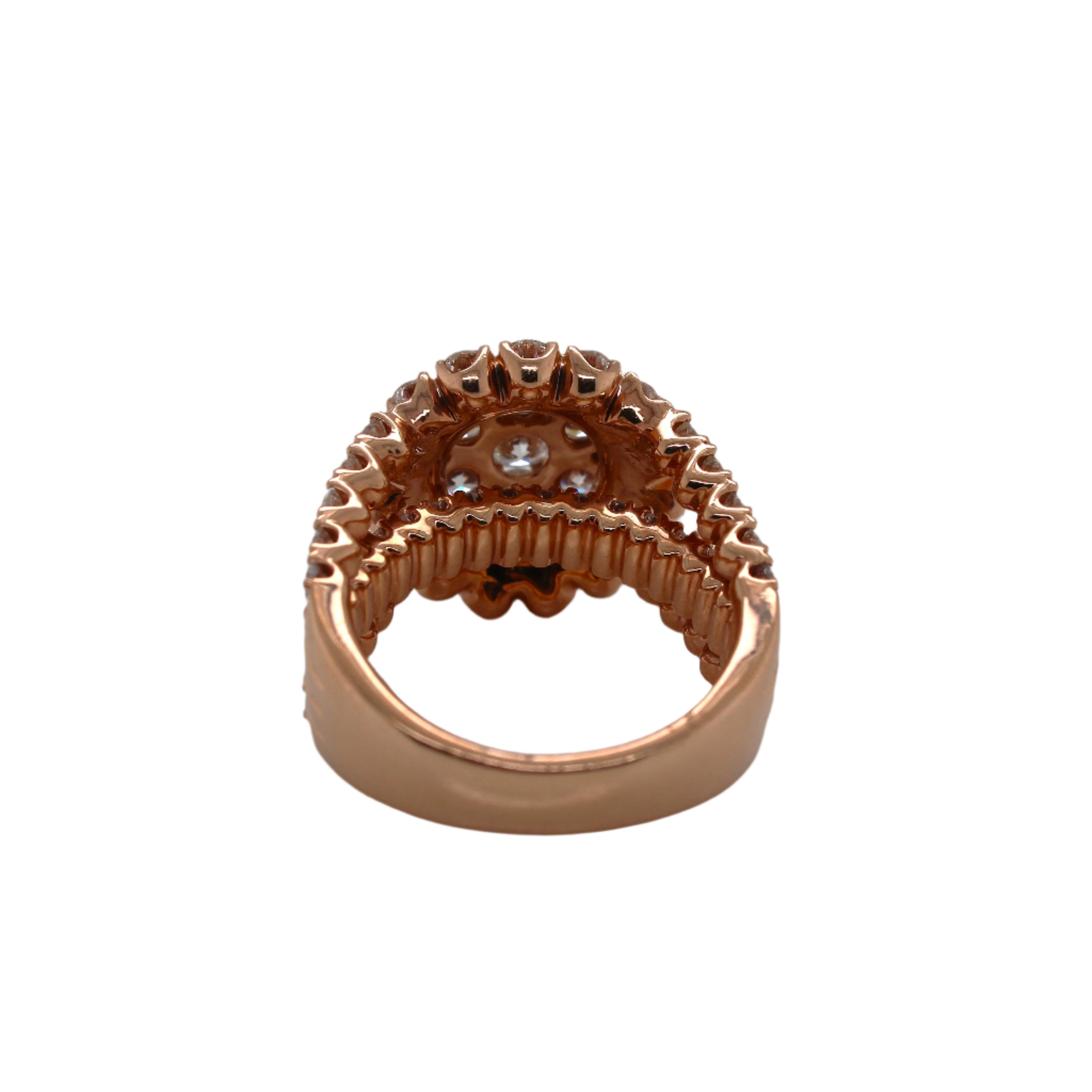 14K Rose Gold Round Cluster 17MM Bridal Engagement Diamond Ring 4.0 CT