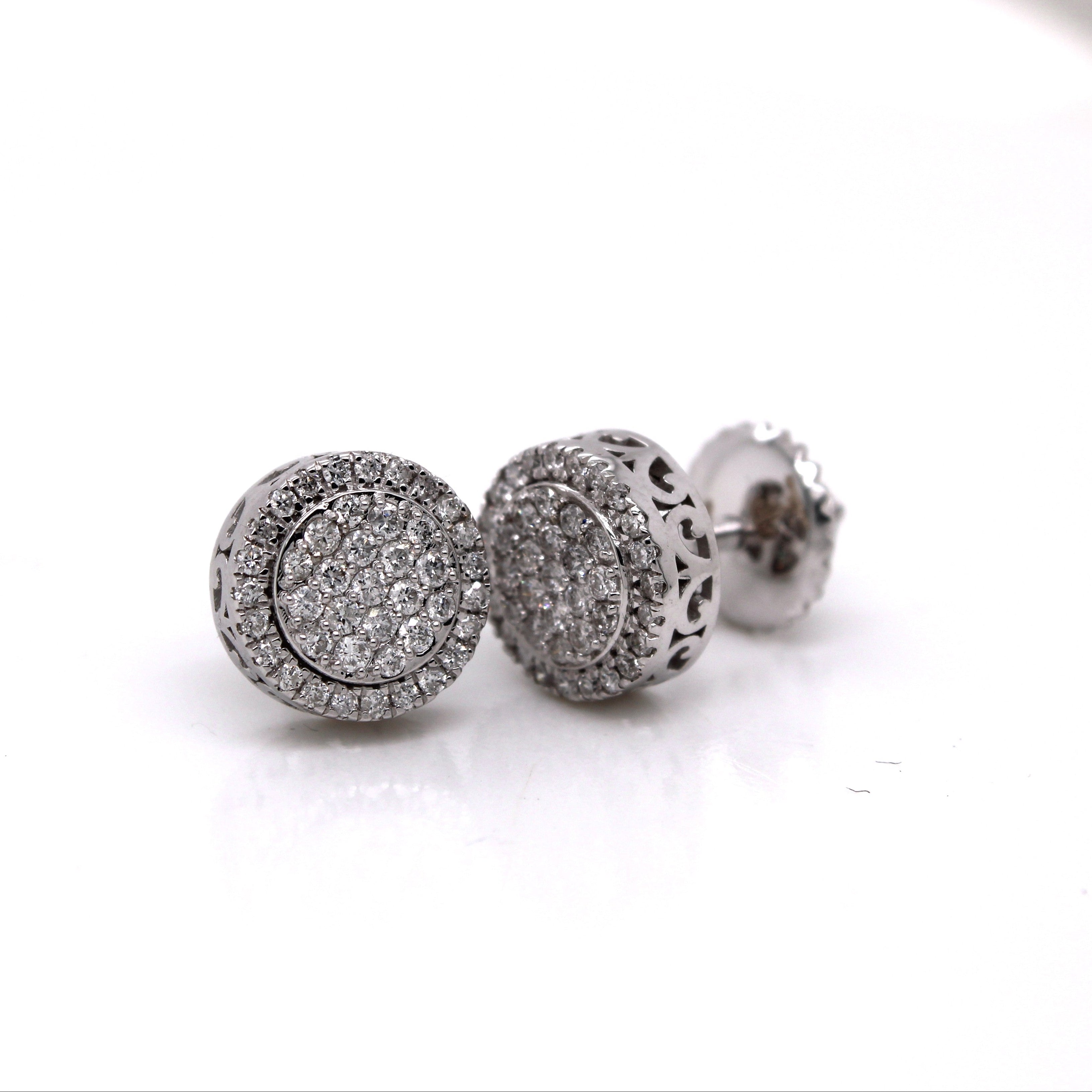 10K White Gold Round Shape Diamond Earrings 0.47CT 9 MM