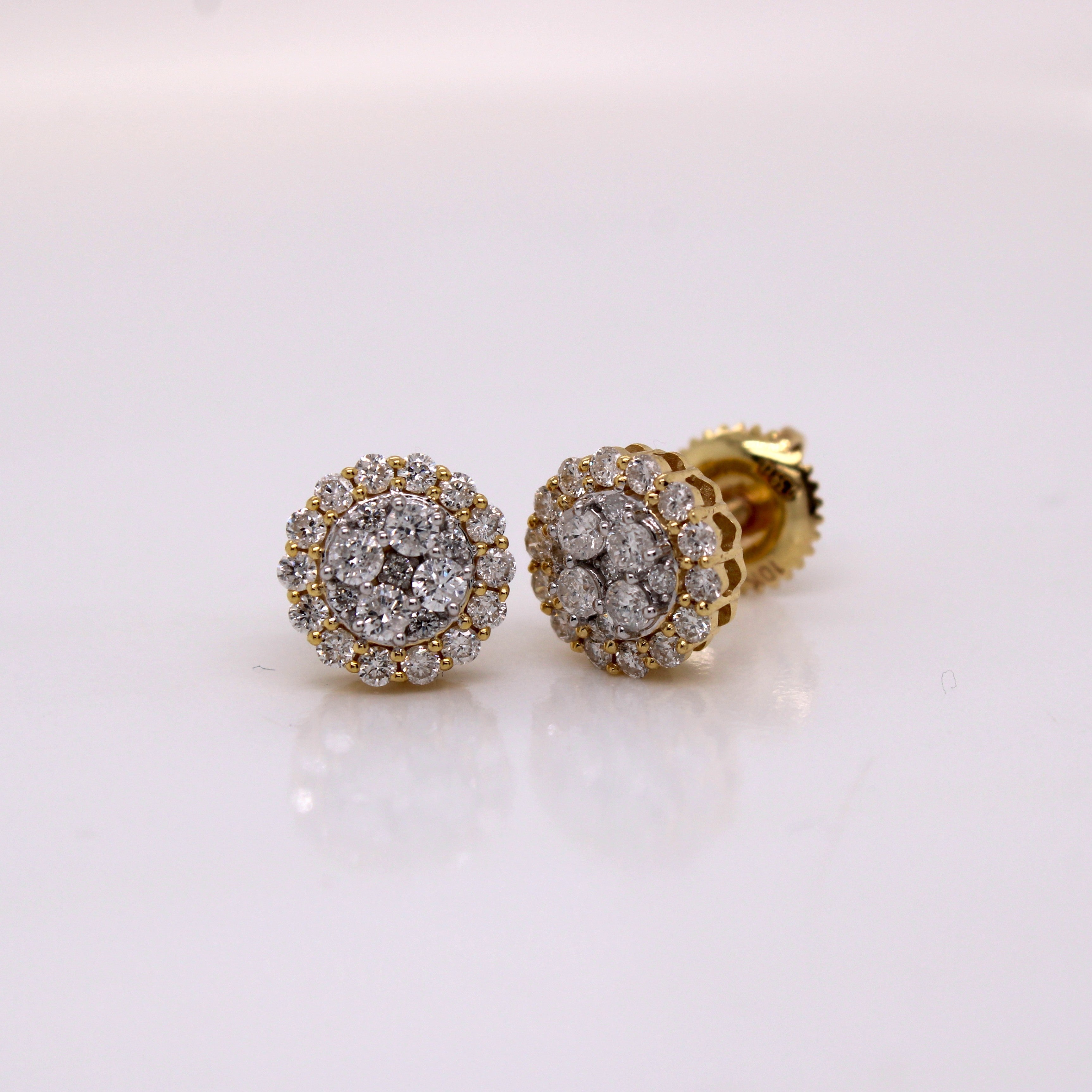 10K Yellow Gold Flower Shape Diamond Earrings 0.60CT  8MM