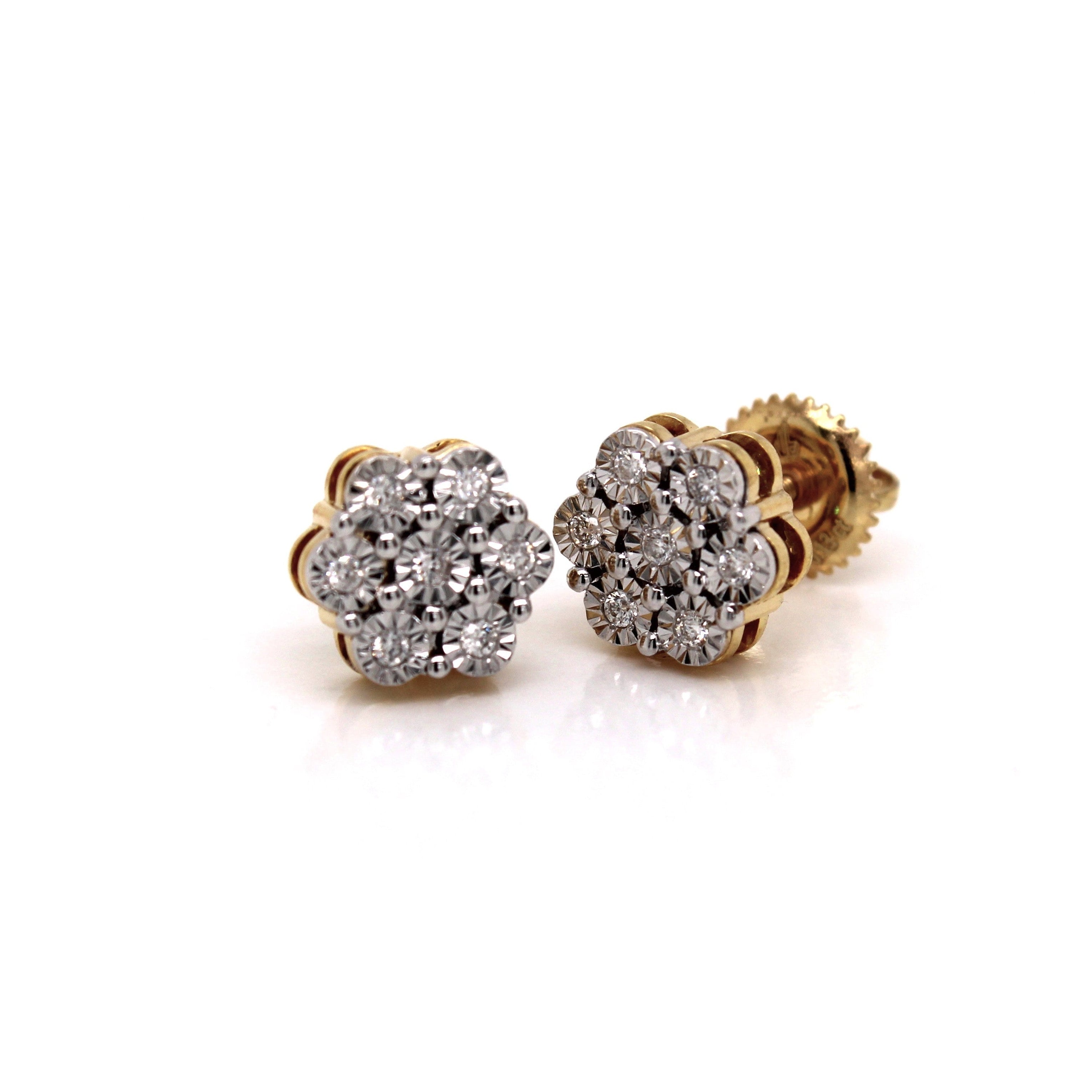 10K Yellow Gold Flower Shape Diamond Earrings 0.18CT 7.35MM