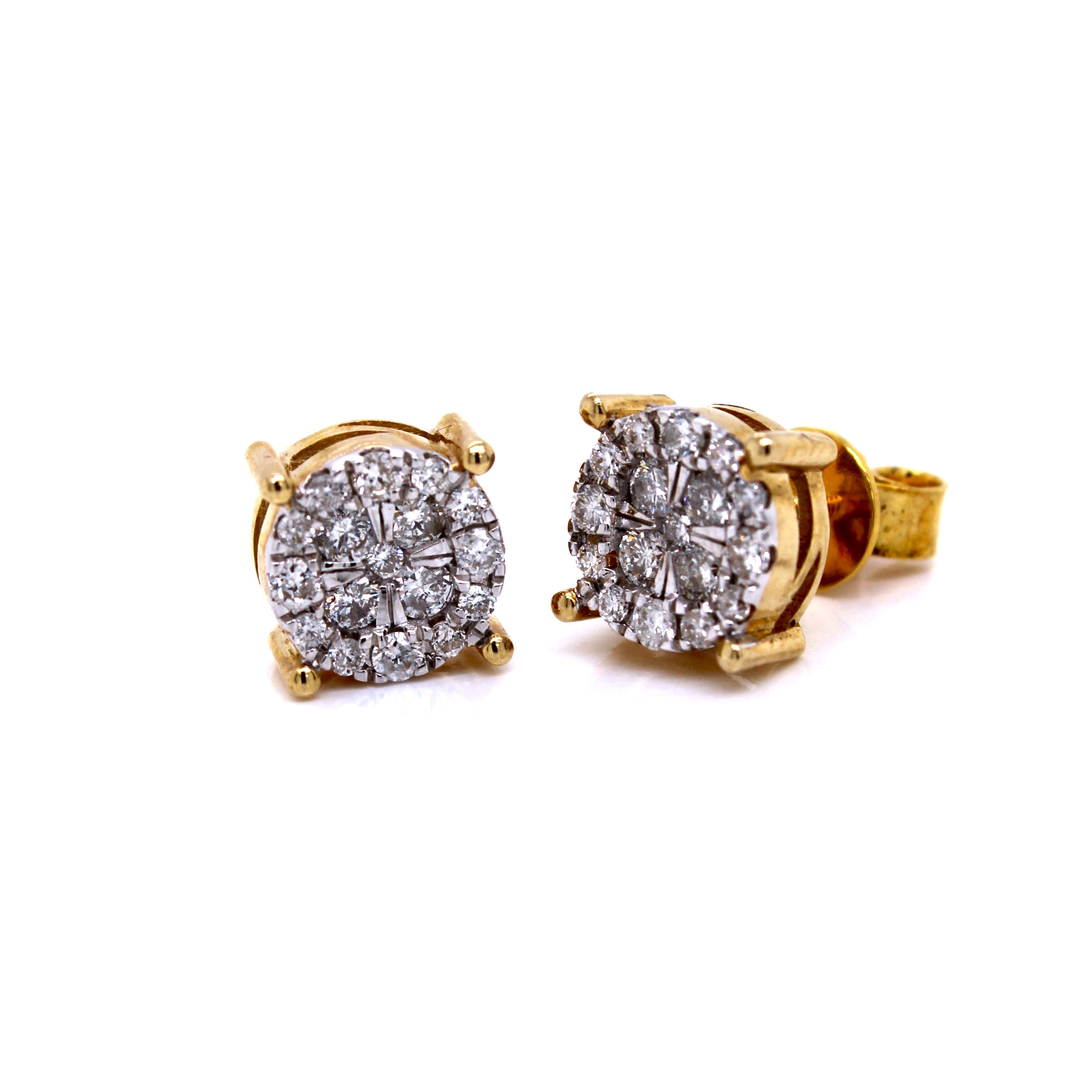 10K Yellow Gold Round Shape Diamond Earrings 0.54CT 10 MM