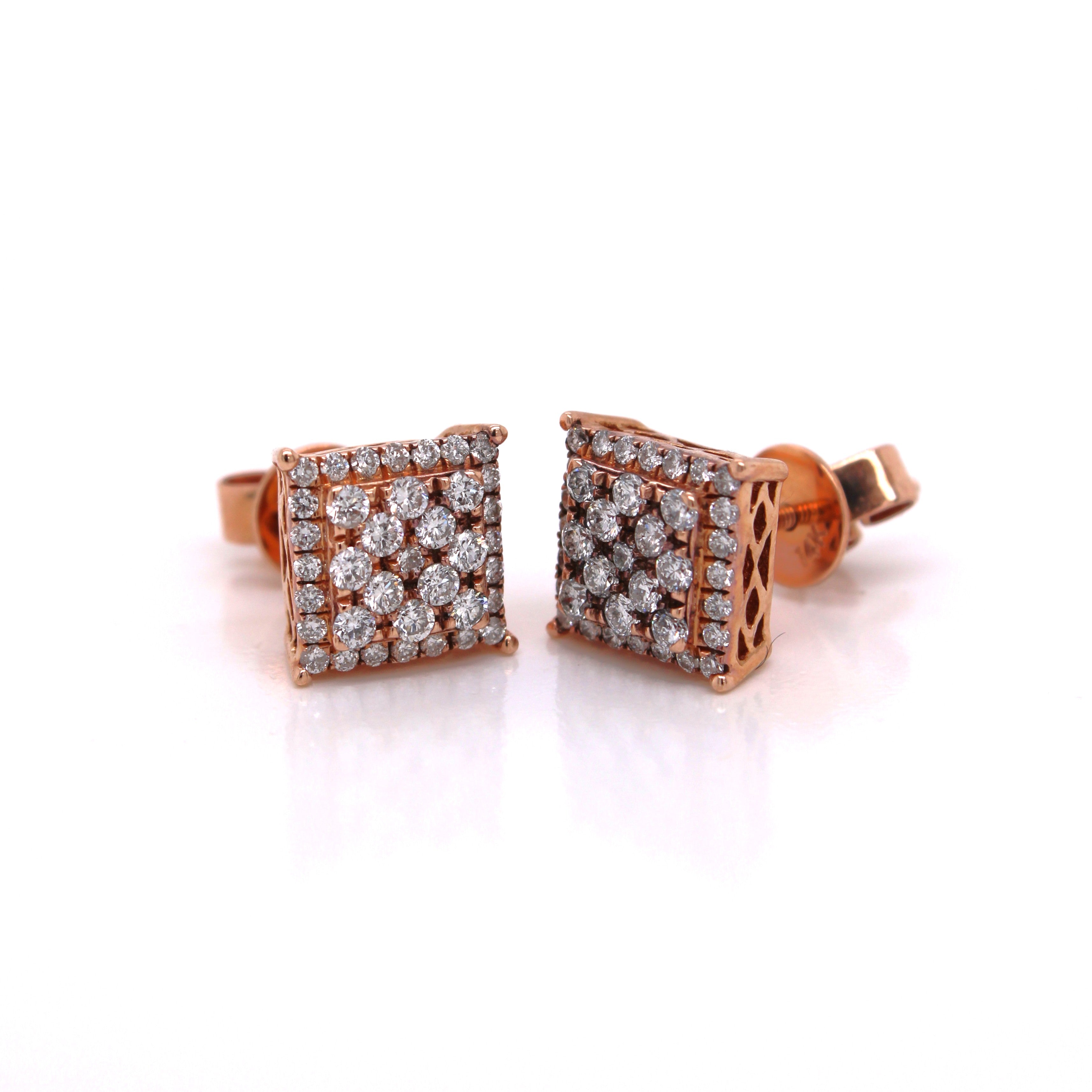 14K Rose Gold Square Shape Diamond Earrings 0.60CT 8.60MM