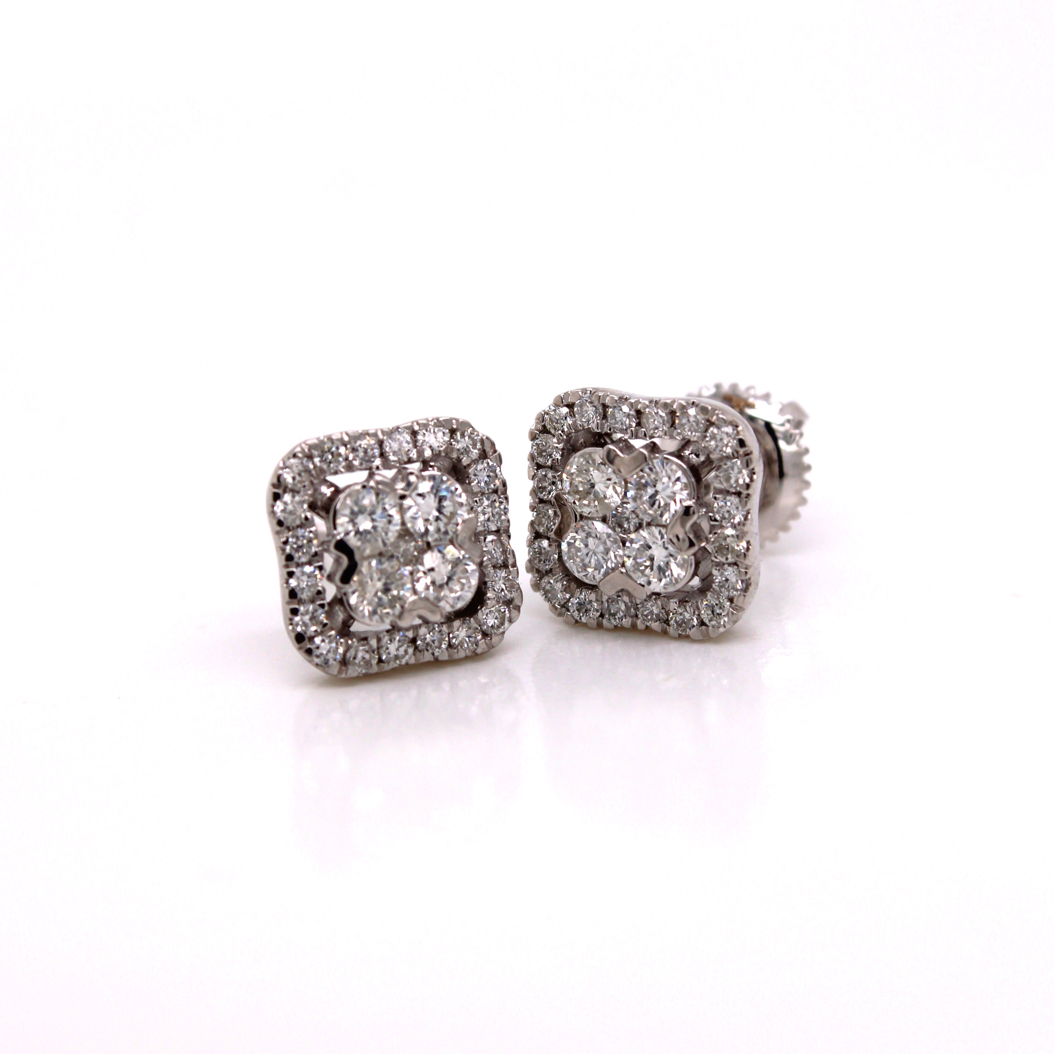 10K White Gold Square Shape Diamond Earrings 0.64CT 8.50MM