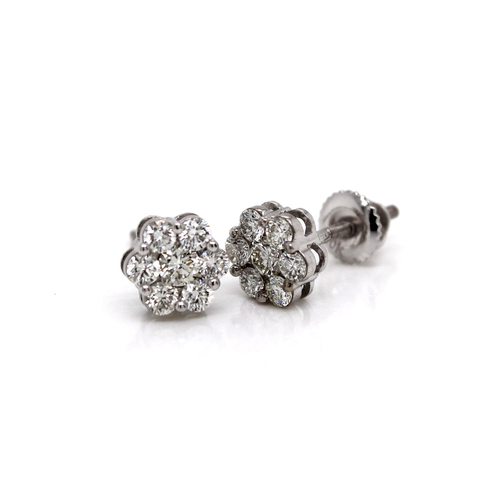 10K White Gold EGL Certified Flower Studs Diamond Earrings 0.50CT 6.30MM