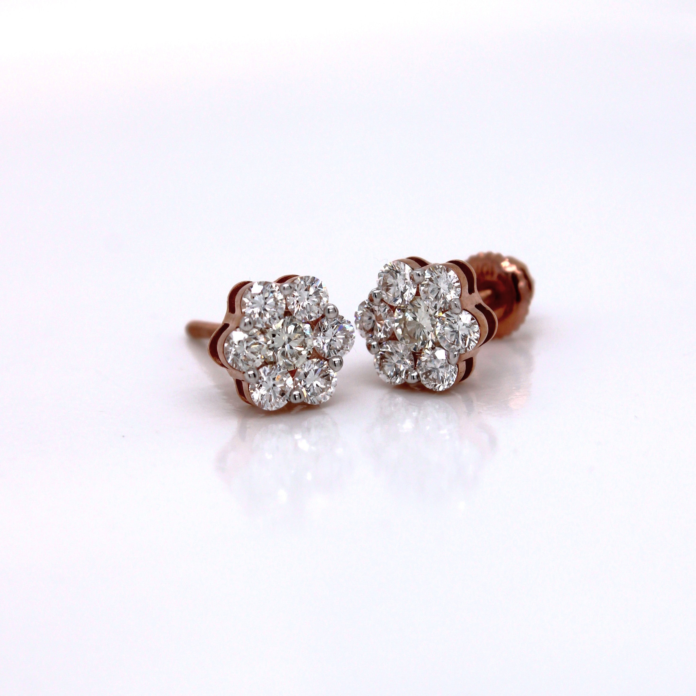 10K Rose Gold EGL Certified Flower Studs Diamond Earrings 0.75CT 7MM