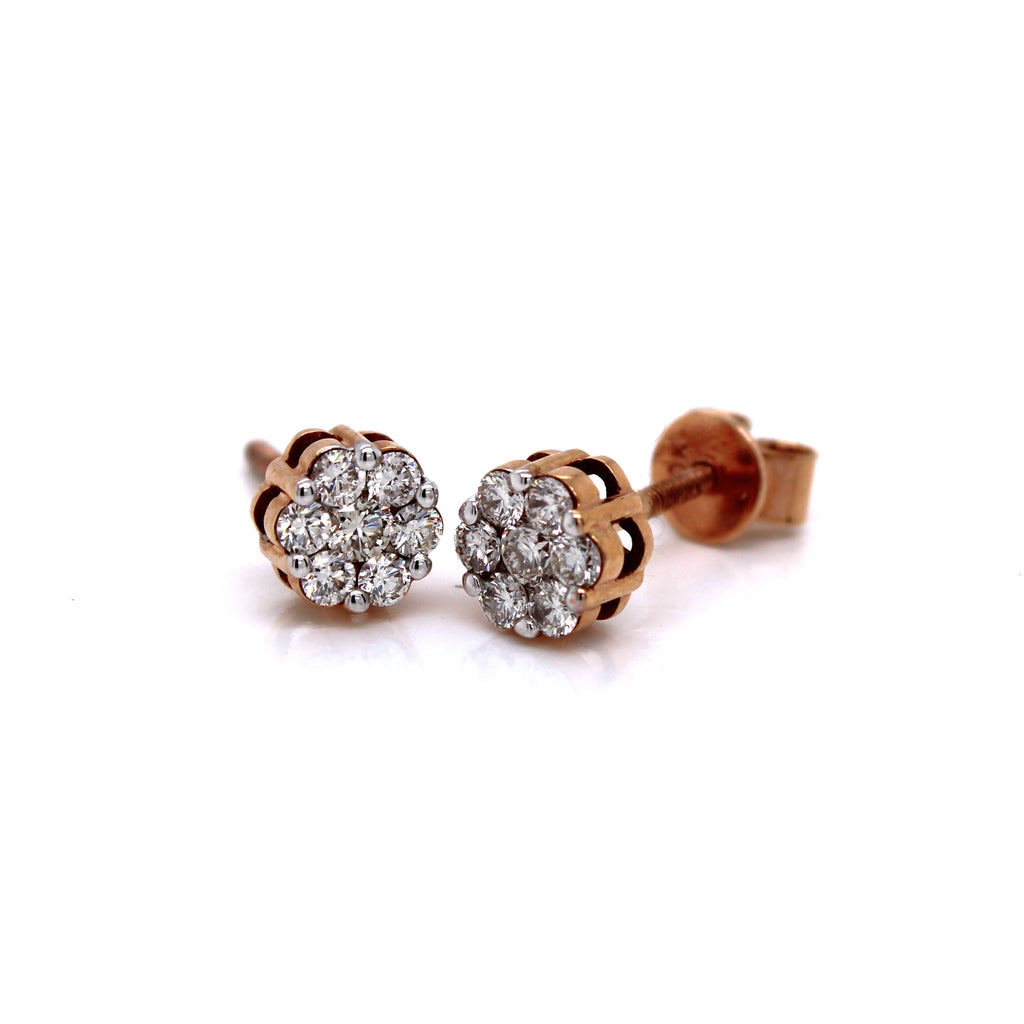 14K Rose Gold EGL Certified Flower Studs Diamond Earrings 0.35CT 6MM