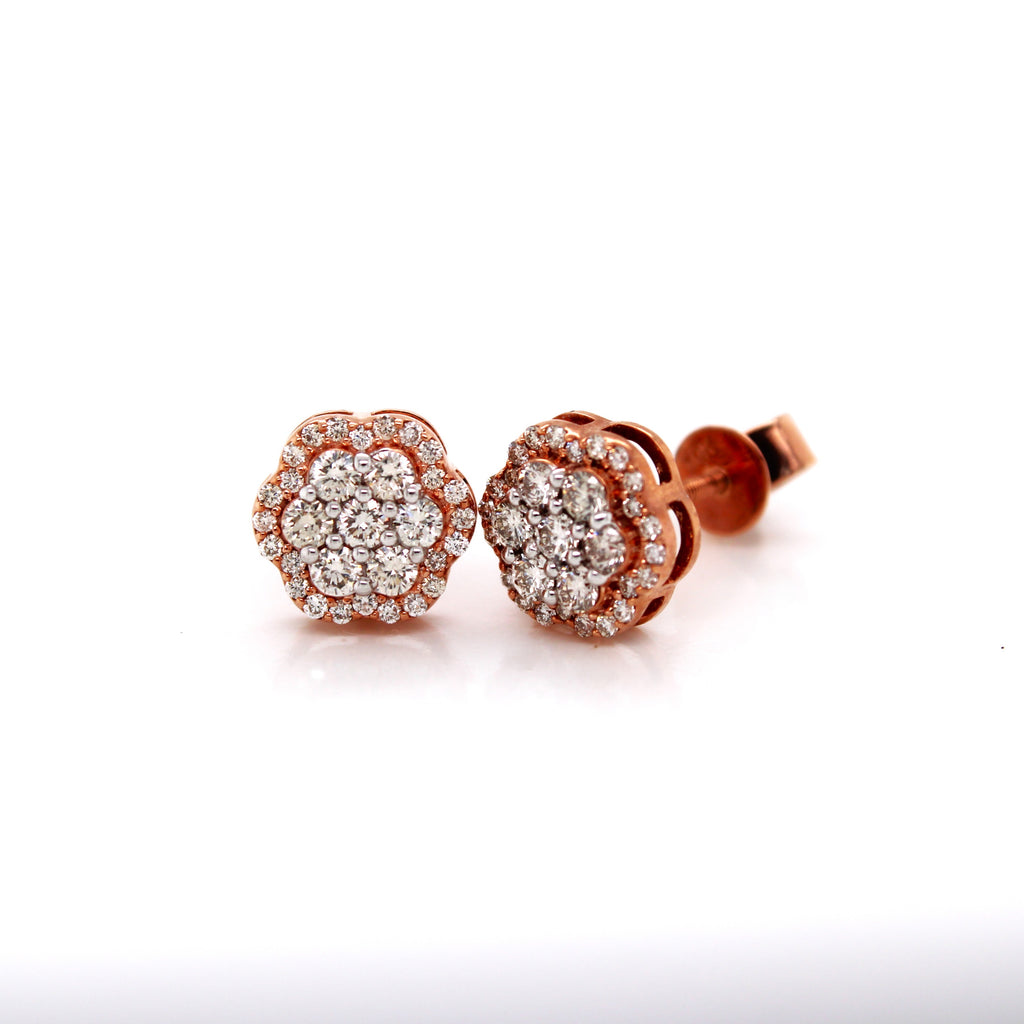 10K Rose Gold EGL Certified Flower Studs Diamond Earrings 0.50CT 8.50MM