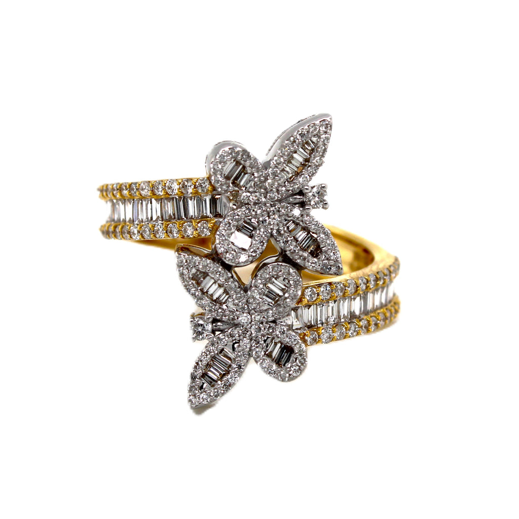 10K Yellow & White Gold 20 MM Designer Butterfly Baguette Diamond Ring 1.00 CT