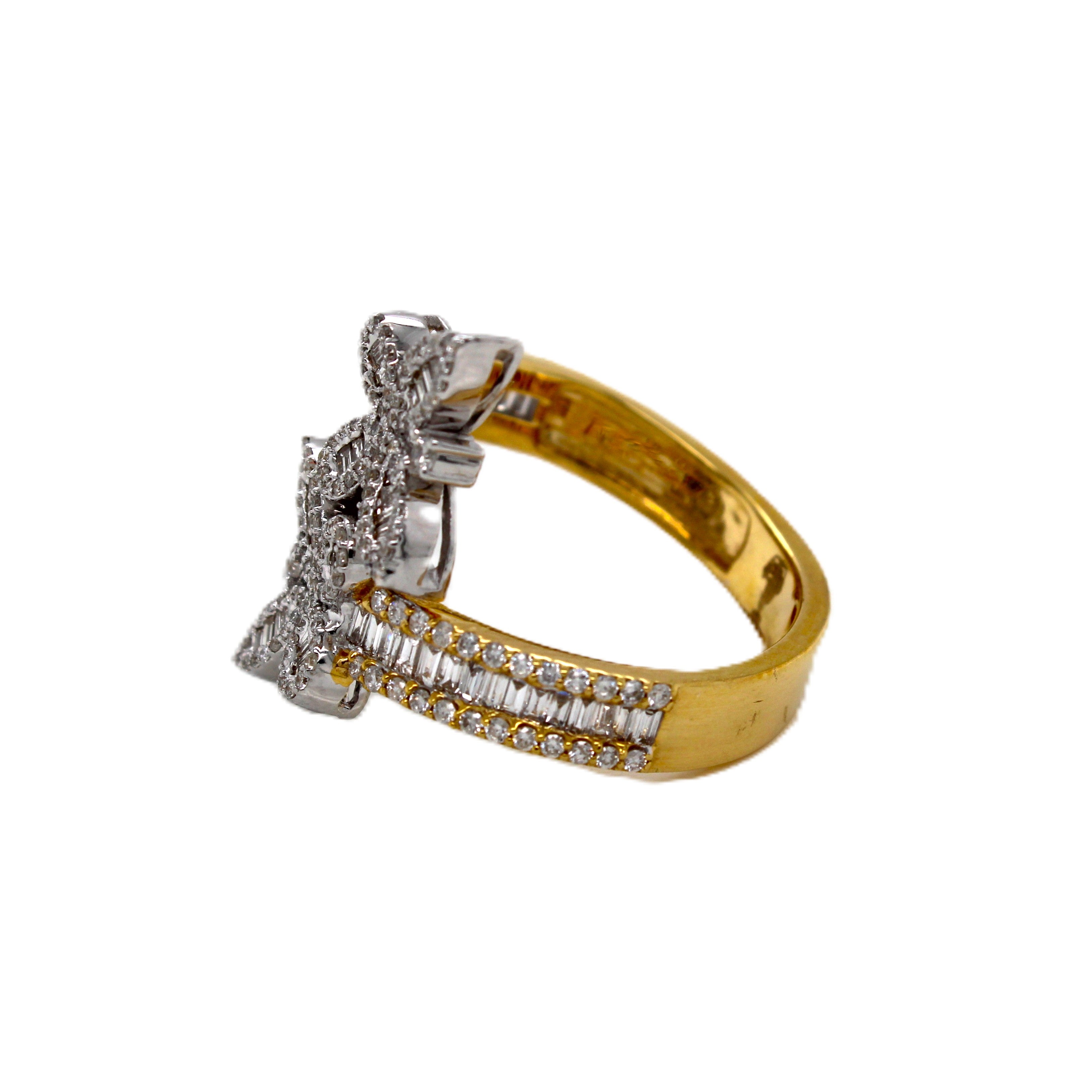 10K White Gold 15MM Designer Butterfly Baguette Diamond Ring 0.71 CT (Copy)