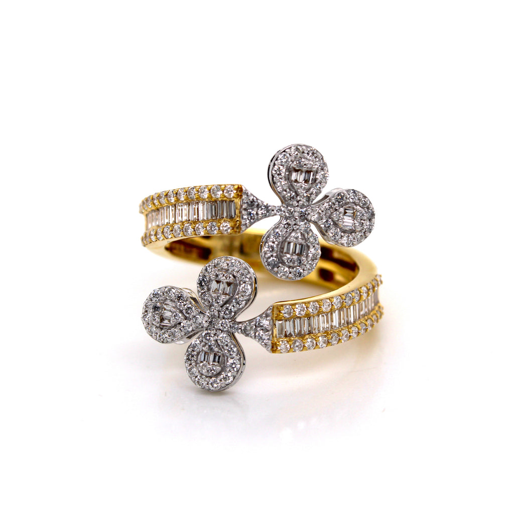 10K Yellow & White Gold 22 MM Designer Spade Baguette Diamond Ring 1.30 CT