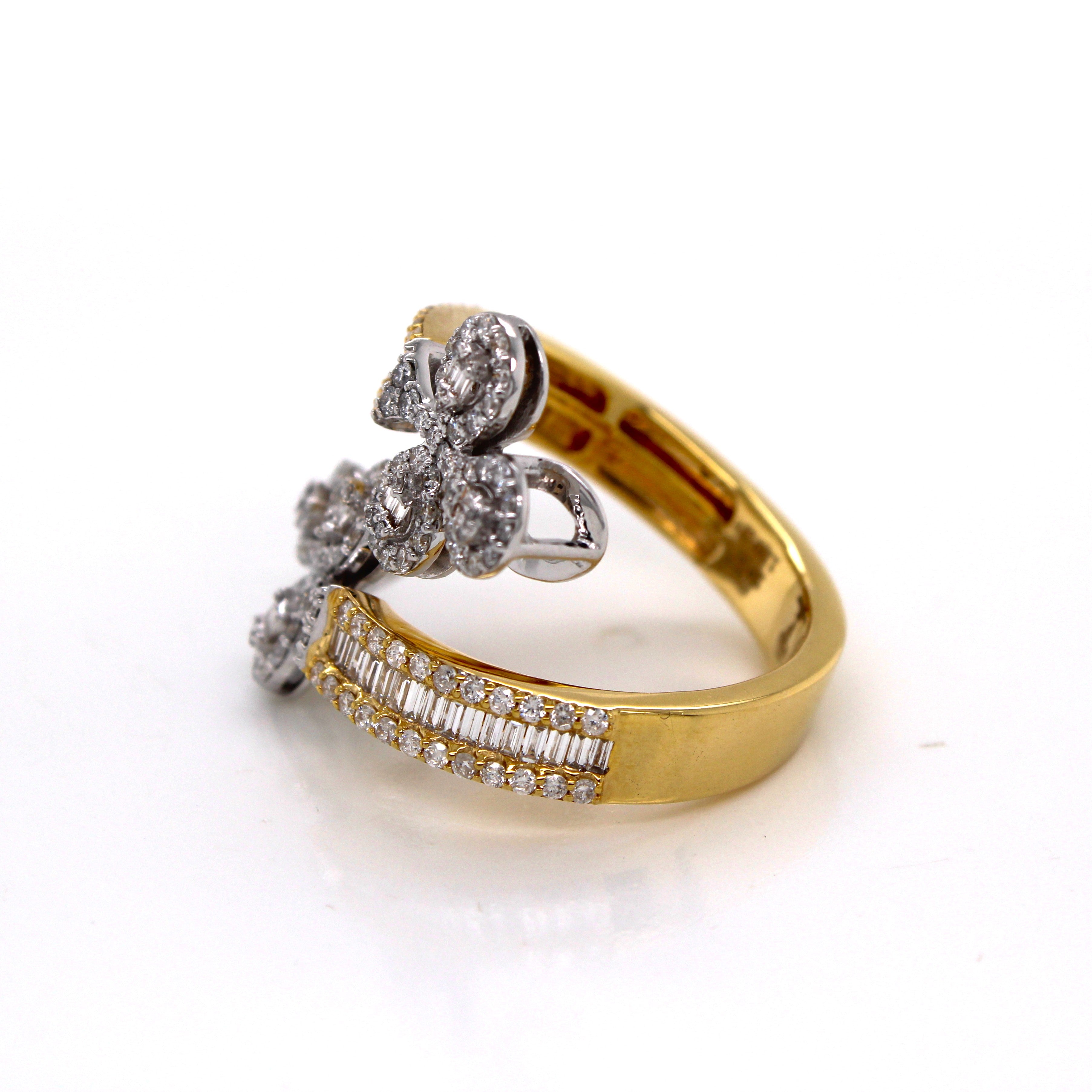 10K Yellow & White Gold 22 MM Designer Spade Baguette Diamond Ring 1.30 CT