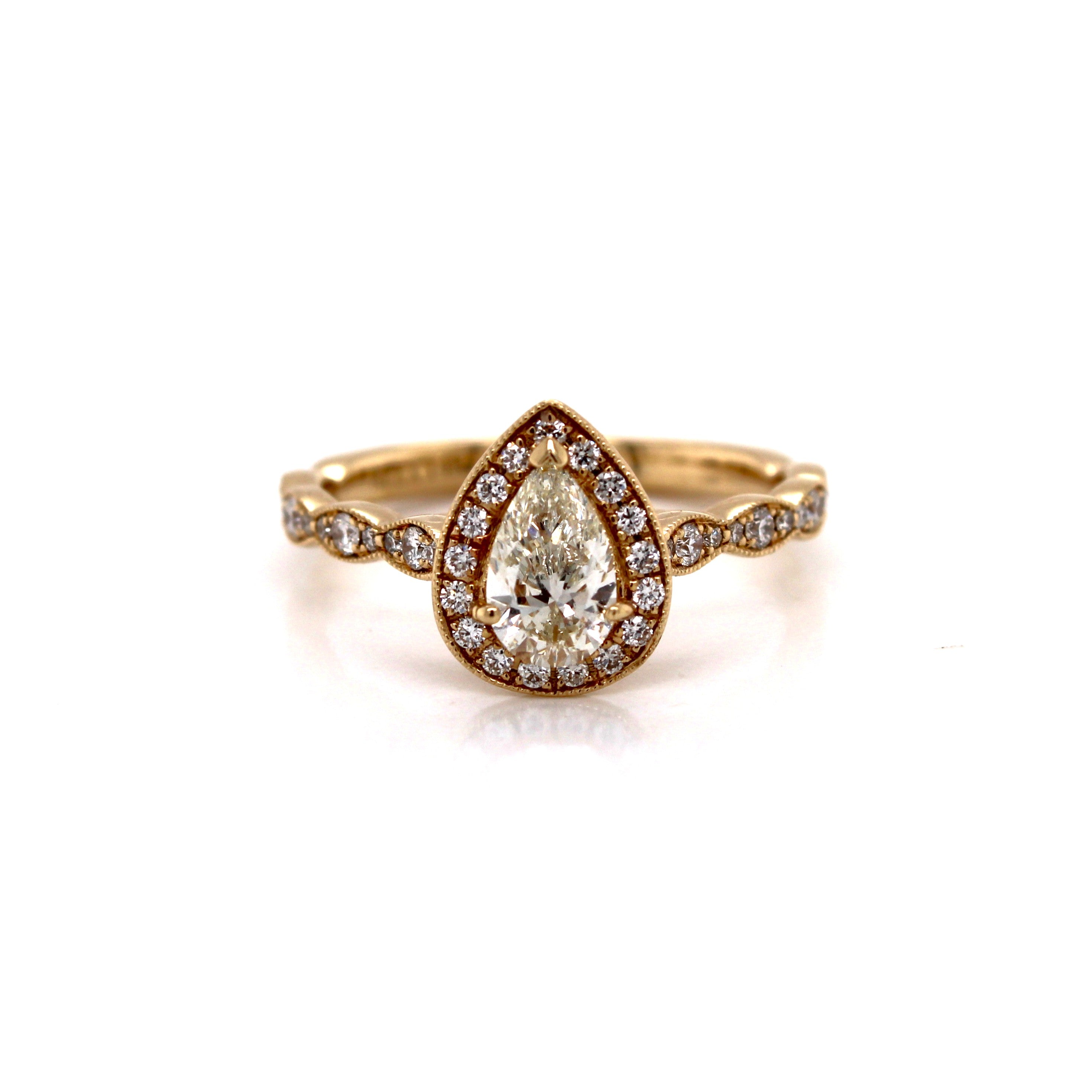14K Yellow Gold 3D Solitaire 10MM Pear Shape Engagement Diamond Ring 1.45 CT