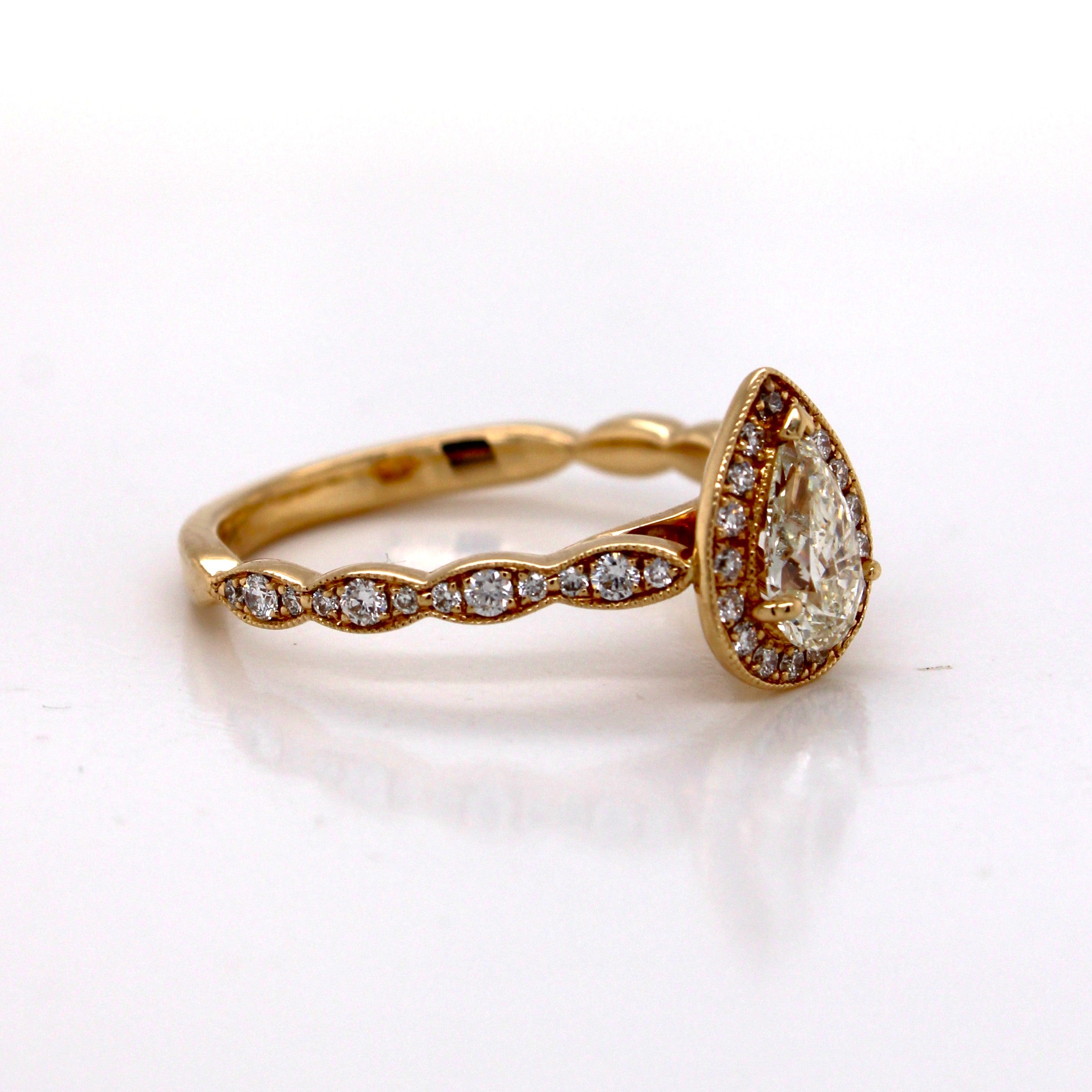 14K Yellow Gold 3D Solitaire 10MM Pear Shape Engagement Diamond Ring 1.45 CT