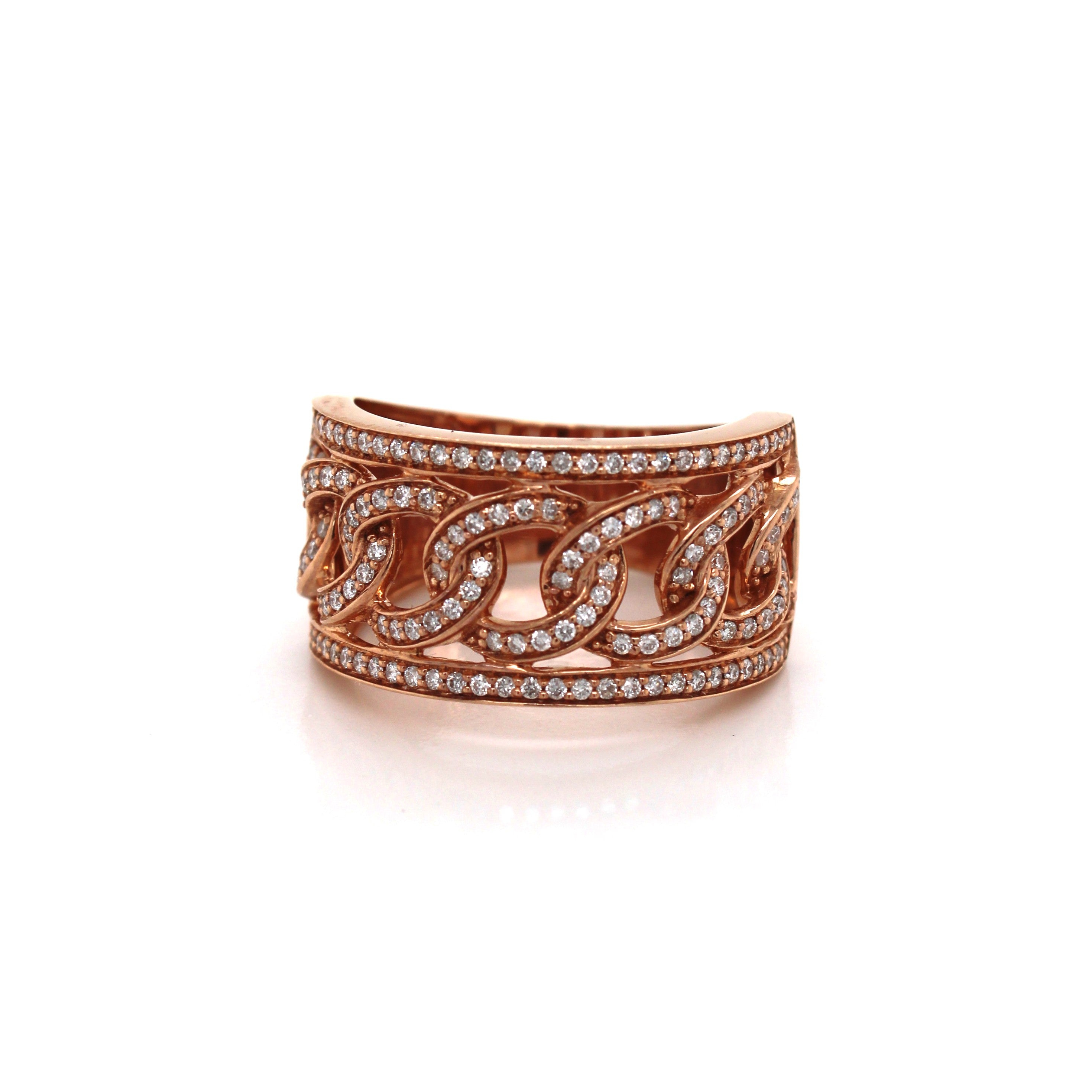 10K Rose Gold Cuban Diamond Band Ring 0.59 CT 12.20 MM