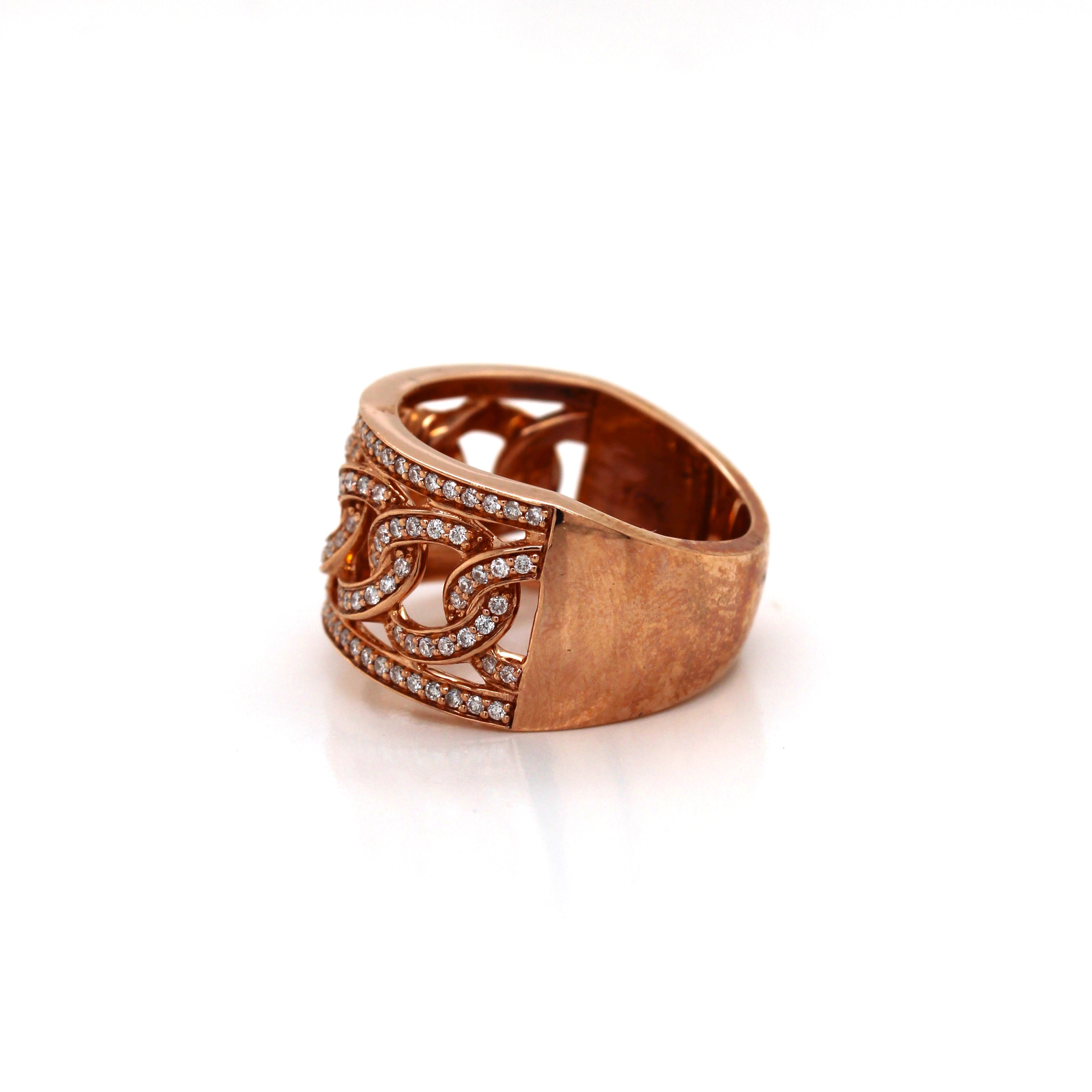 10K Rose Gold Cuban Diamond Band Ring 0.59 CT 12.20 MM