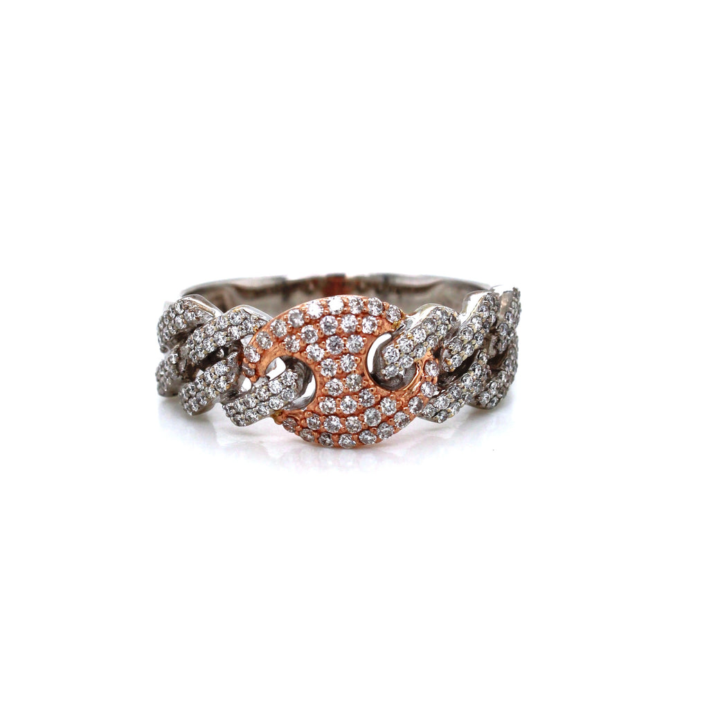 14K White & Rose Gold Designer Cuban Diamond Band Ring 0.60 CT 9.50 MM