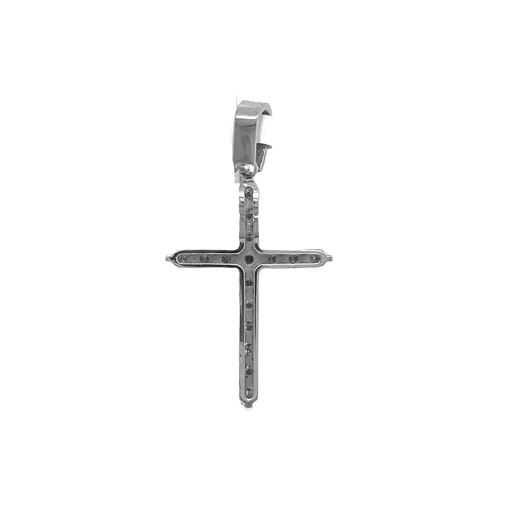 14K White Gold 8 Pointer Tennis Diamond Cross Pendant 1.77 CT 1.75"