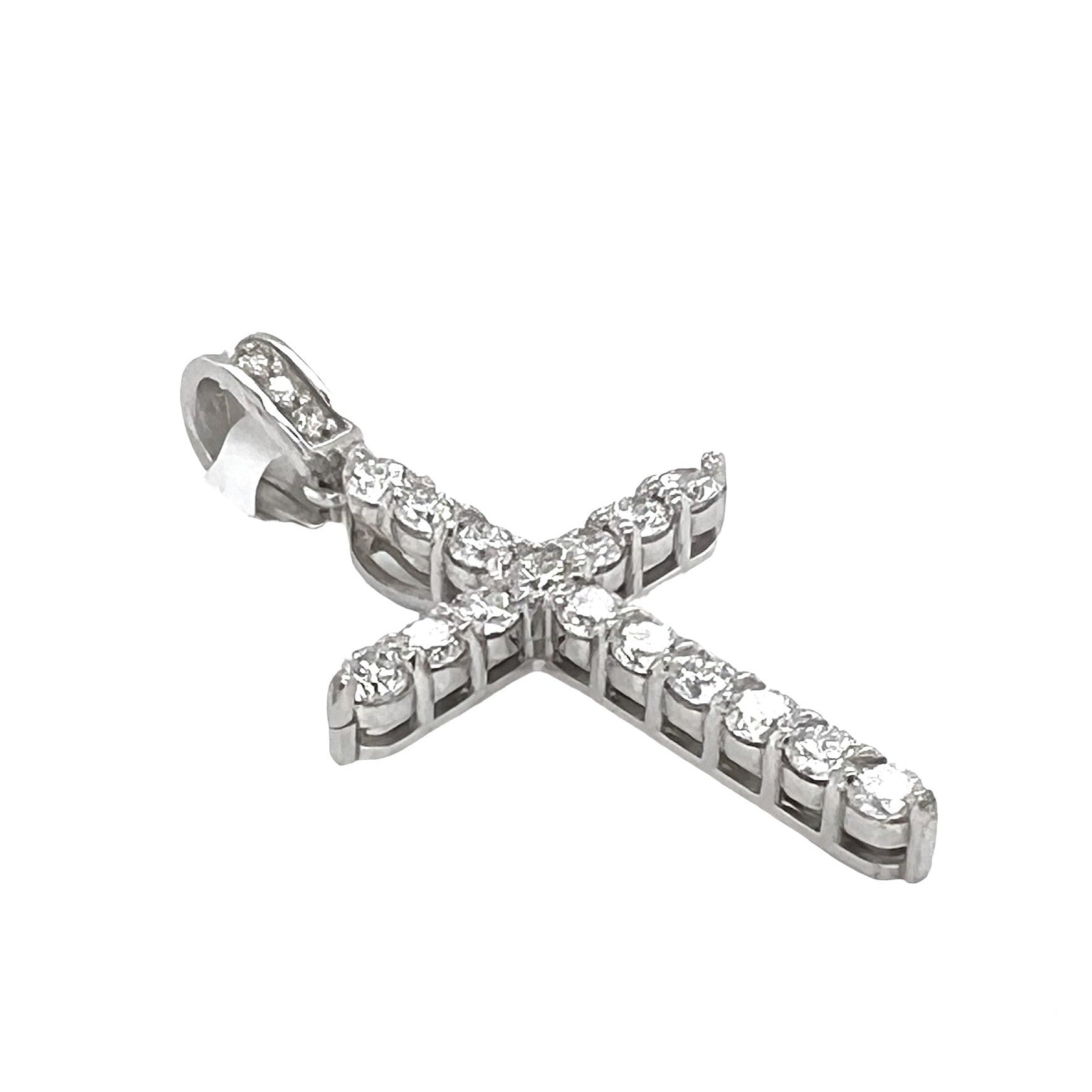 14K White Gold 8 Pointer Tennis Diamond Cross Pendant 1.77 CT 1.75"
