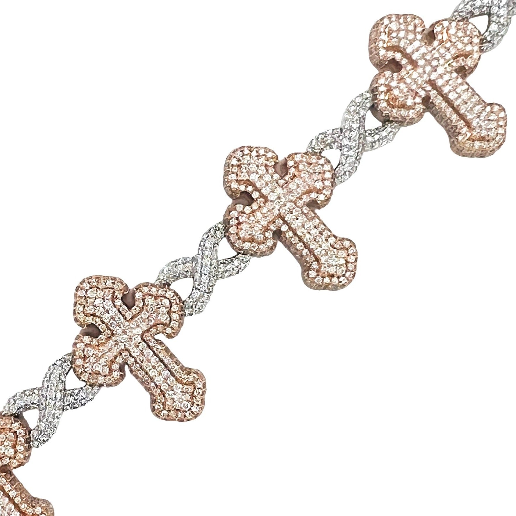 10K Rose White Gold 26MM Infinity Cross Diamond Bracelet 12.42 CT 8.5"