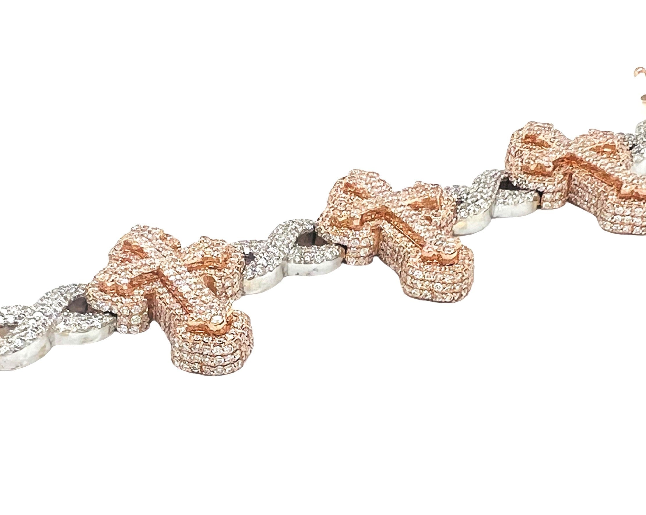 10K Rose White Gold 26MM Infinity Cross Diamond Bracelet 12.42 CT 8.5"