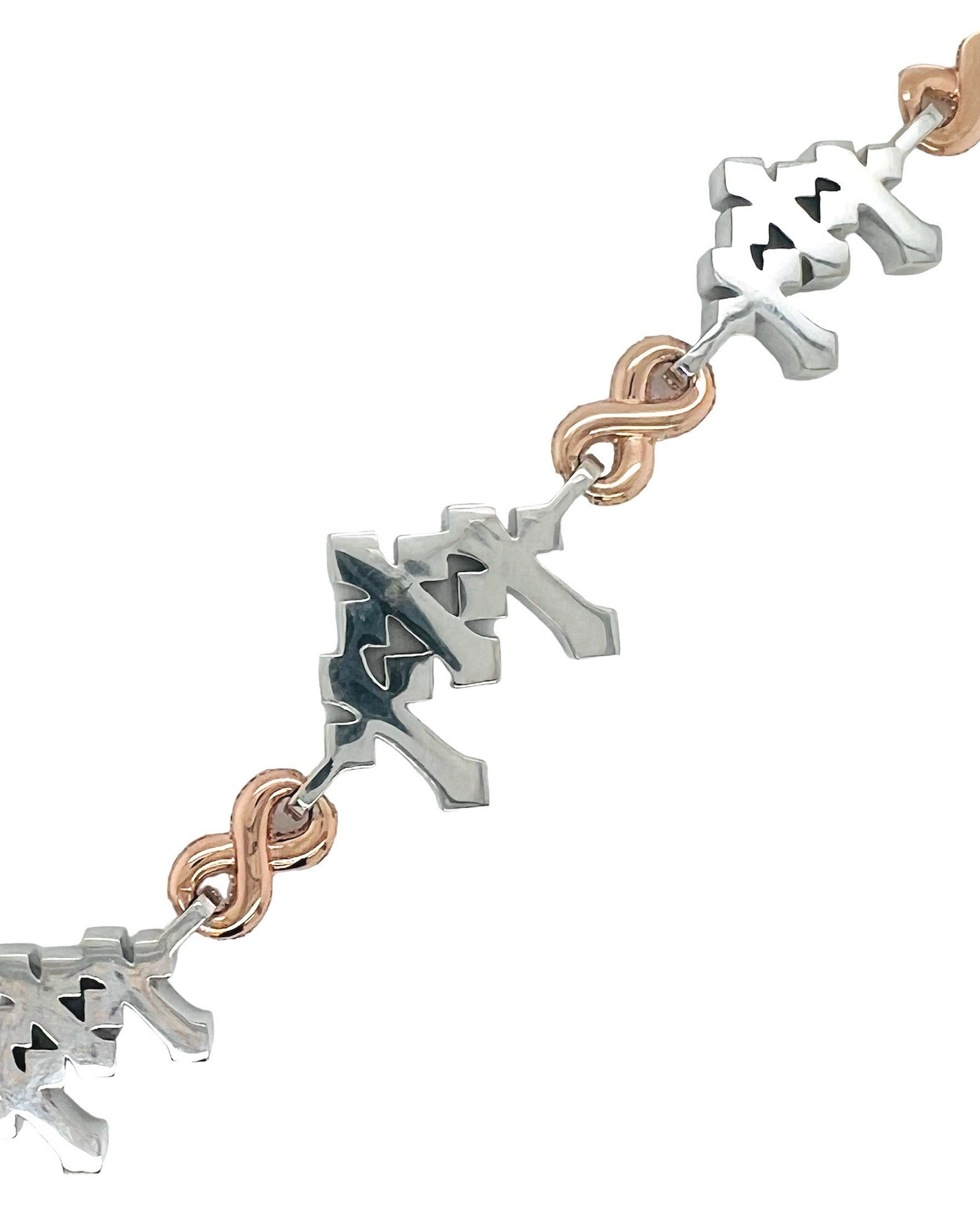 10K Rose White Gold 26.5MM Infinity Cross Baguette Diamond Bracelet 6.77 CT 8.25"