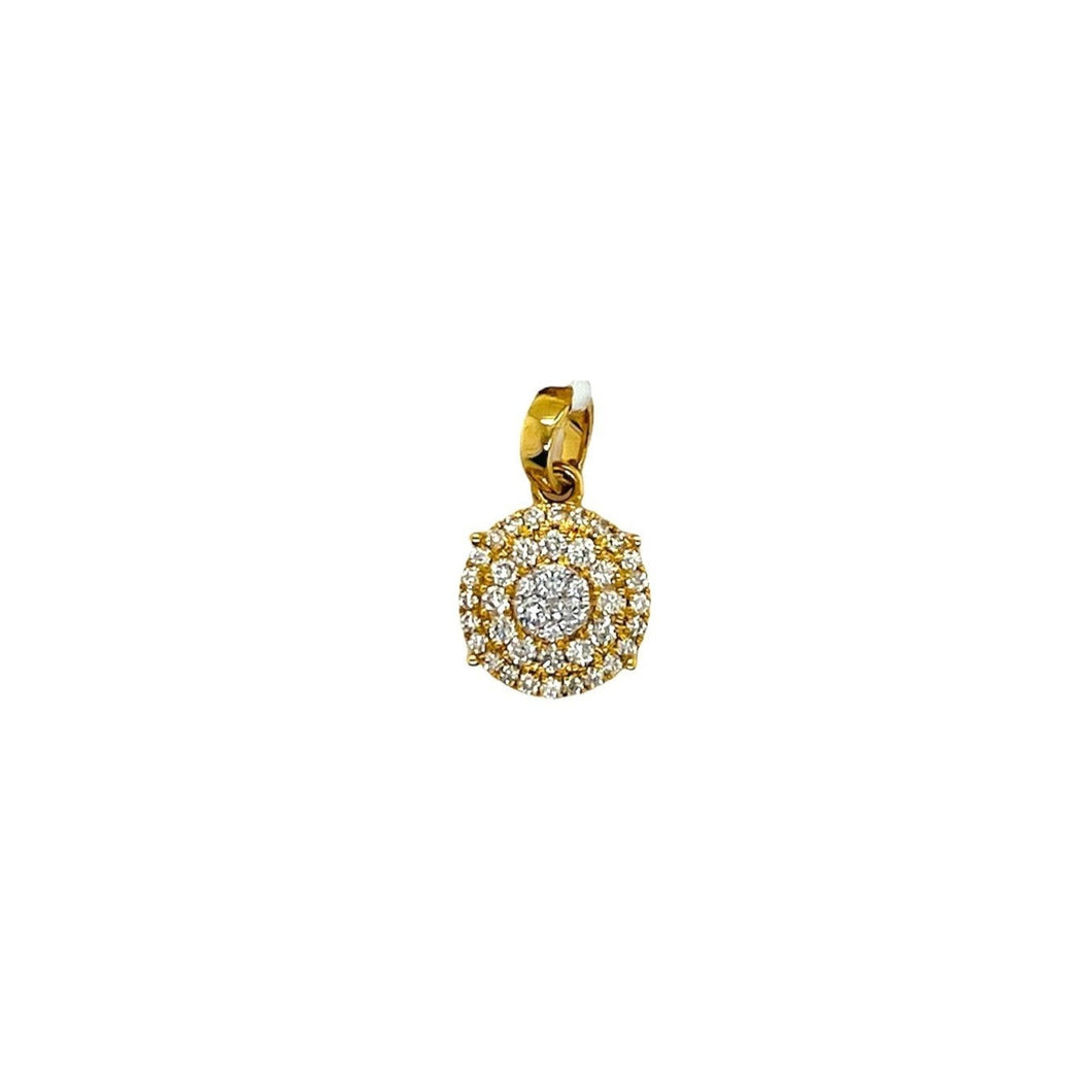 Ladies 10K Yellow Gold Round Cluster Diamond Pendant 0.39 CT 16MM