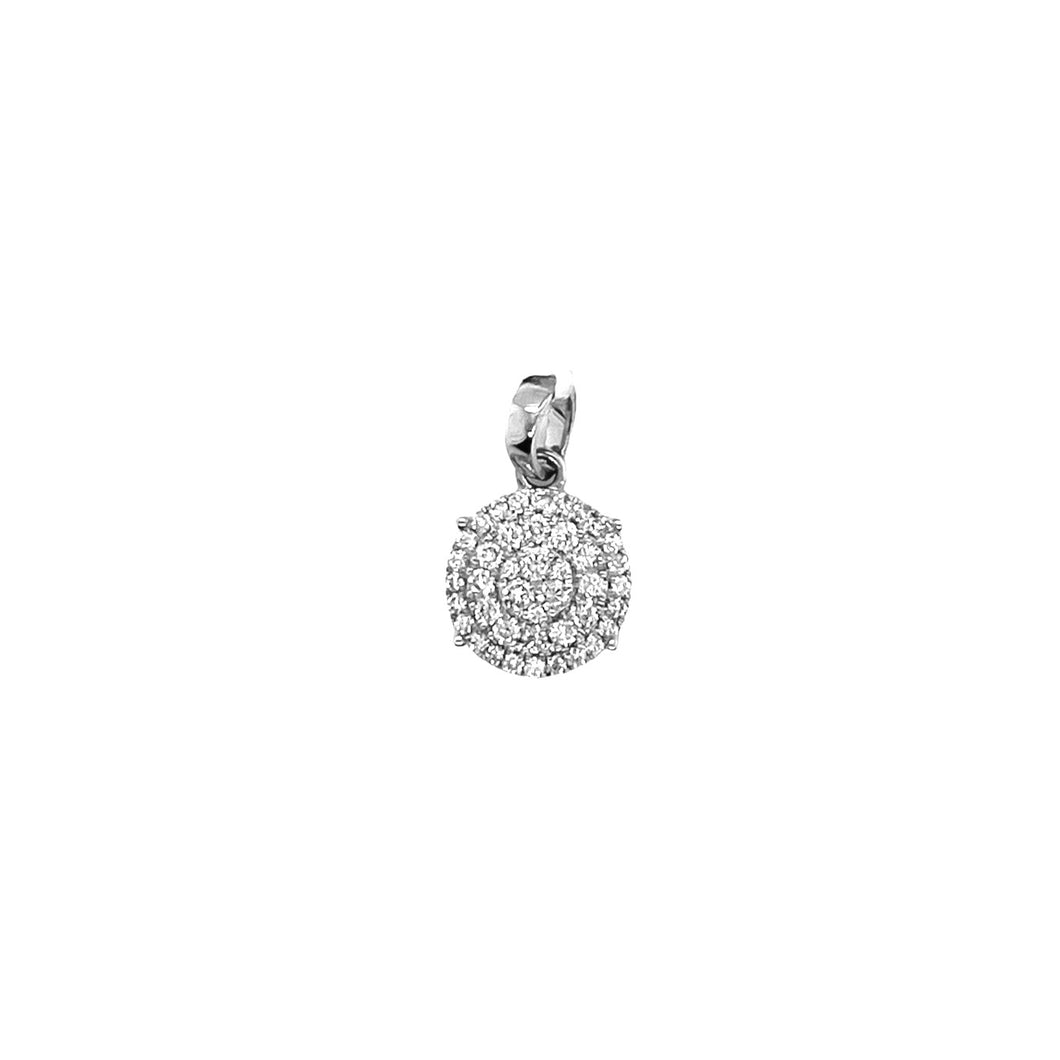 Ladies 10K White Gold Round Cluster Diamond Pendant 0.39 CT 16MM