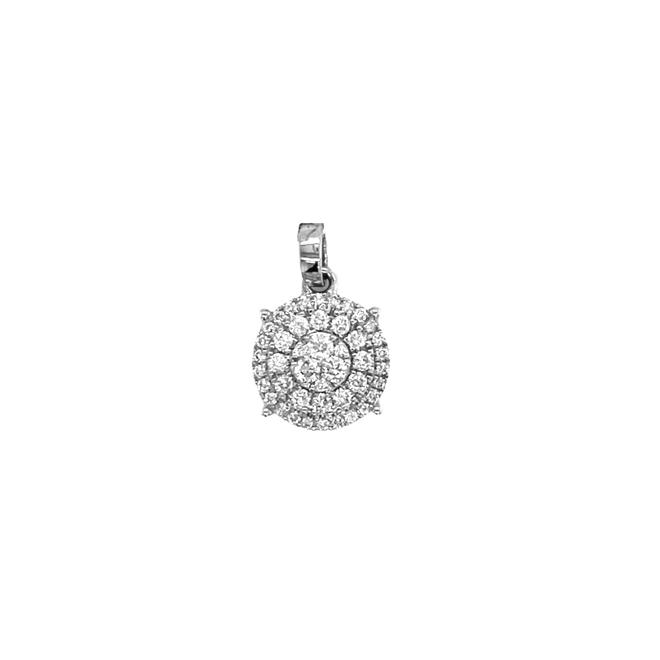 Ladies 10K White Gold Round Cluster Diamond Pendant 0.54 CT 18MM
