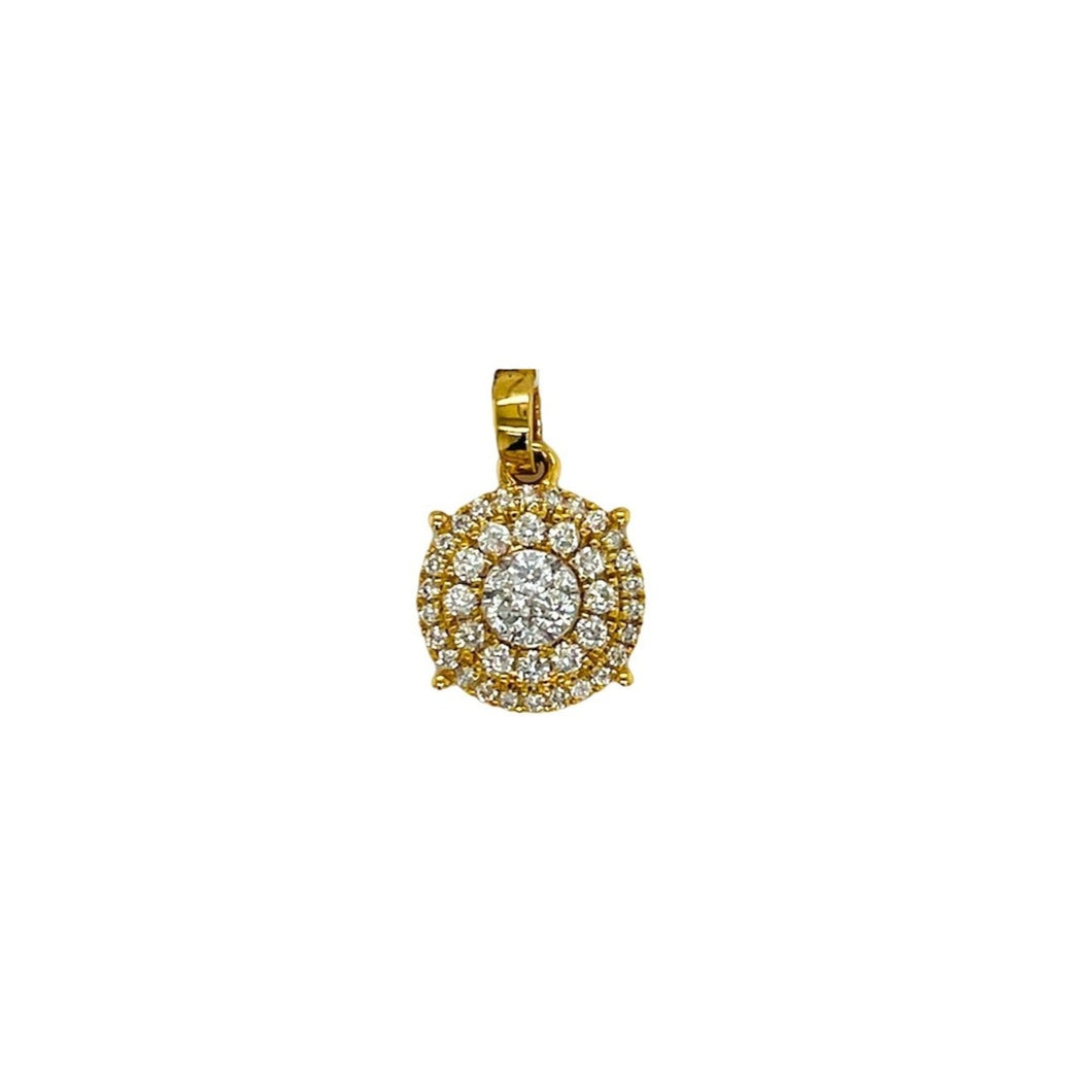 Ladies 10K Yellow Gold Round Cluster Diamond Pendant 0.50 CT 18MM