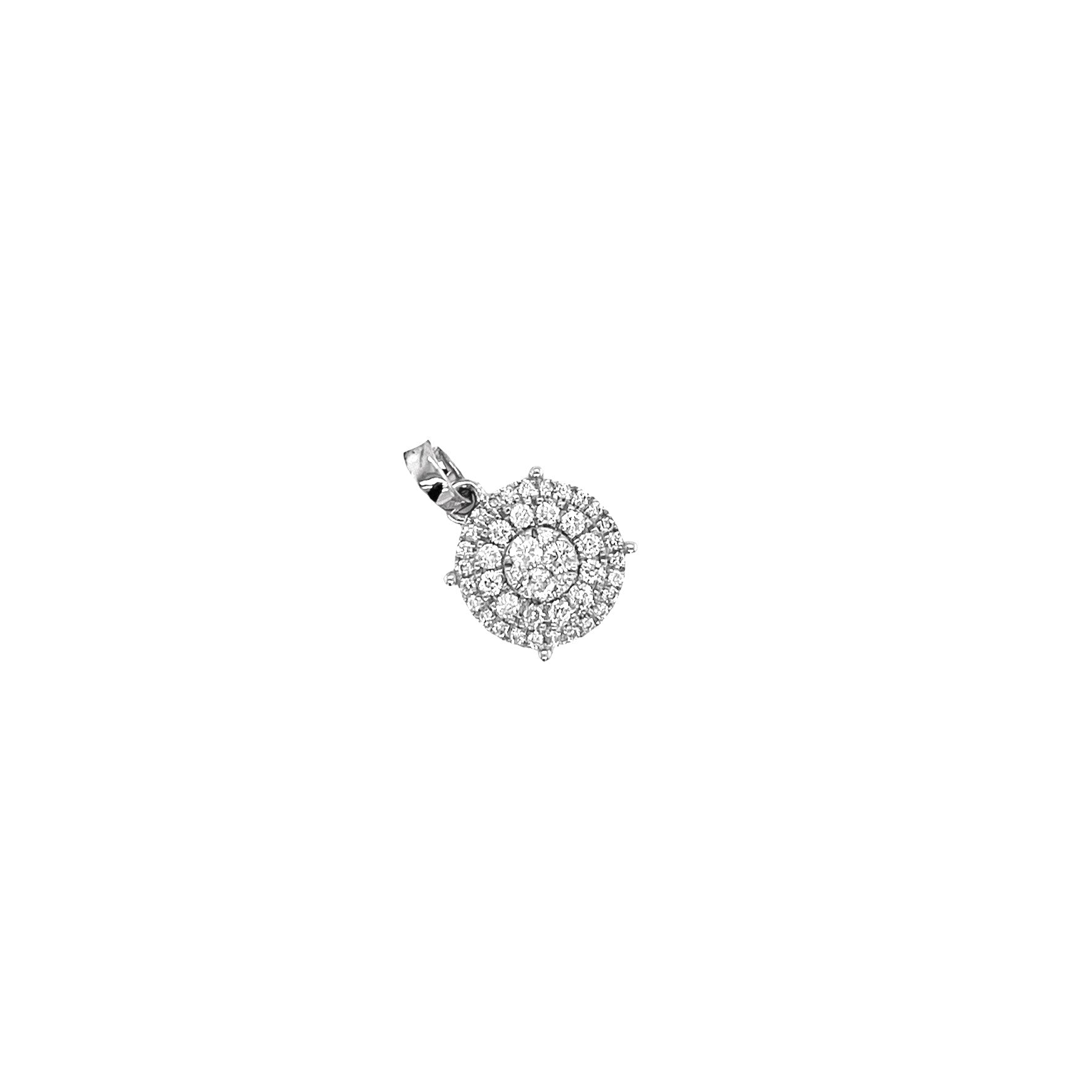 Ladies 10K White Gold Round Cluster Diamond Pendant 0.54 CT 18MM