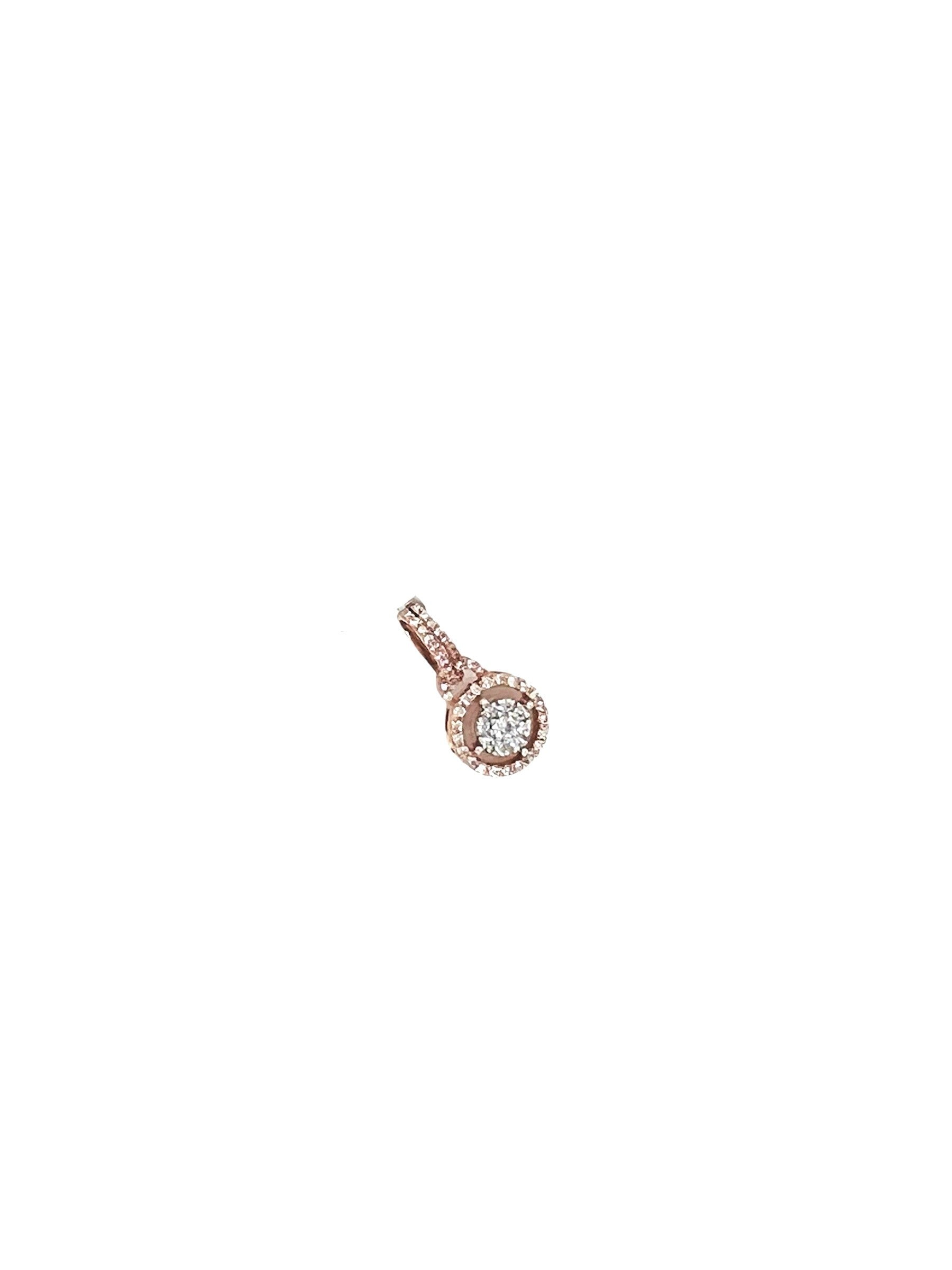 Ladies 10K Rose Gold Halo Round Cluster Diamond Pendant 0.26 CT 17MM