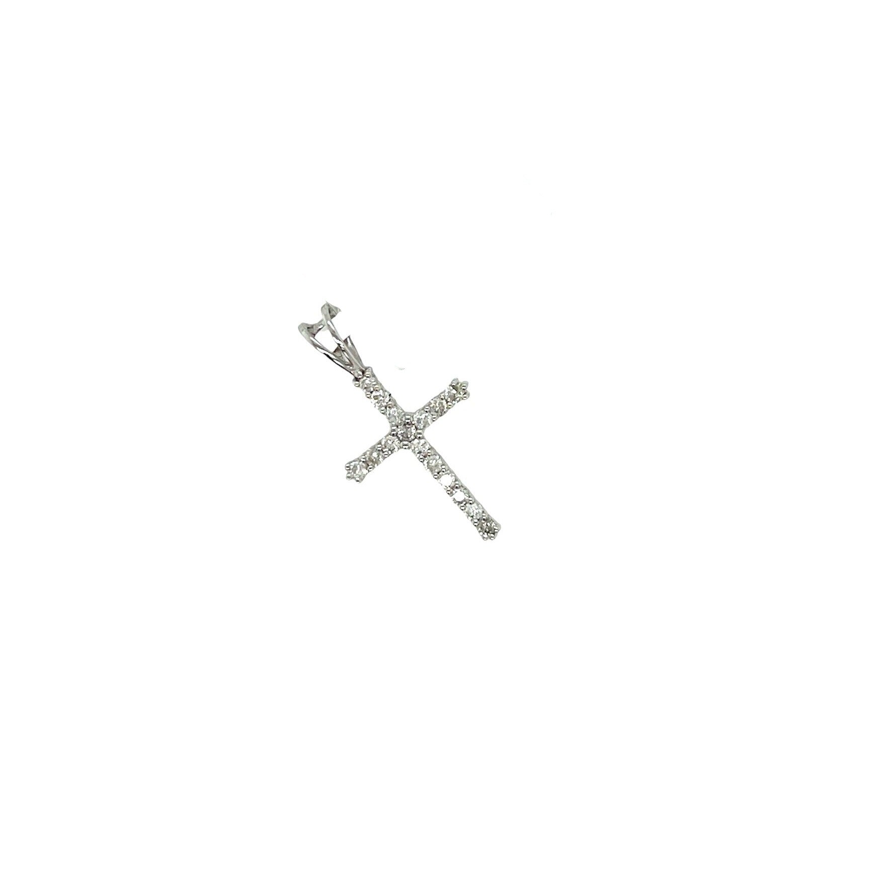 10K White Gold Tennis Diamond Cross Pendant 0.30 CT 24MM