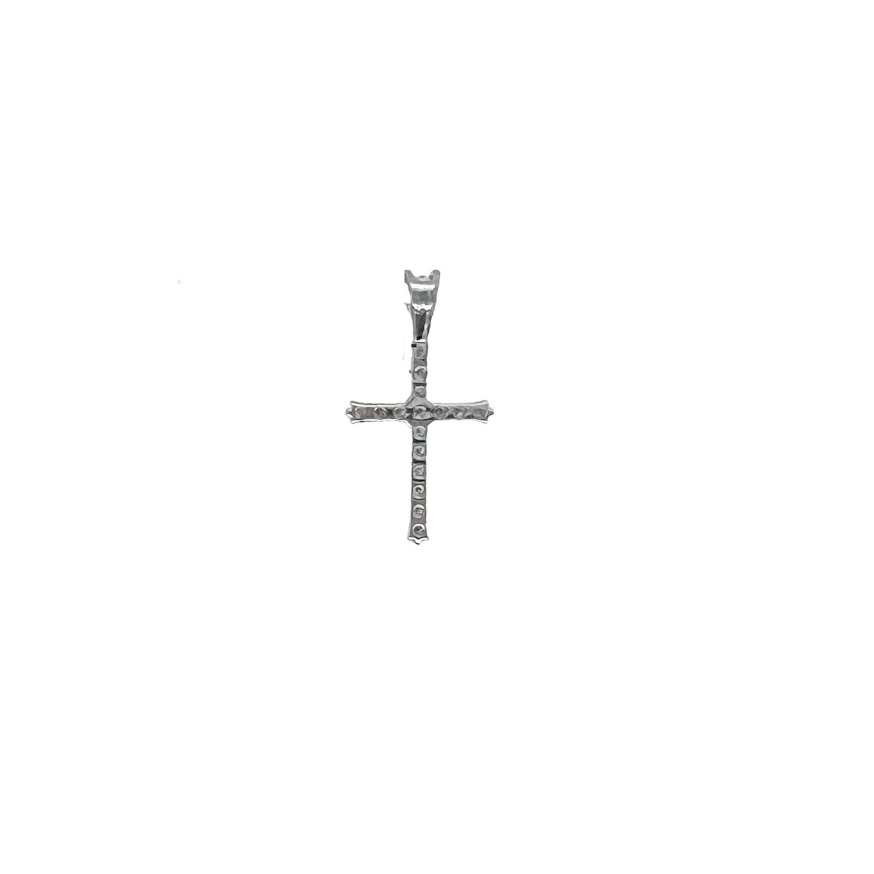 10K White Gold Tennis Diamond Cross Pendant 0.30 CT 24MM