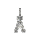 10K White Gold 3D Letter A Initial Baguette Diamond Pendant 1.49 CT 1.75"