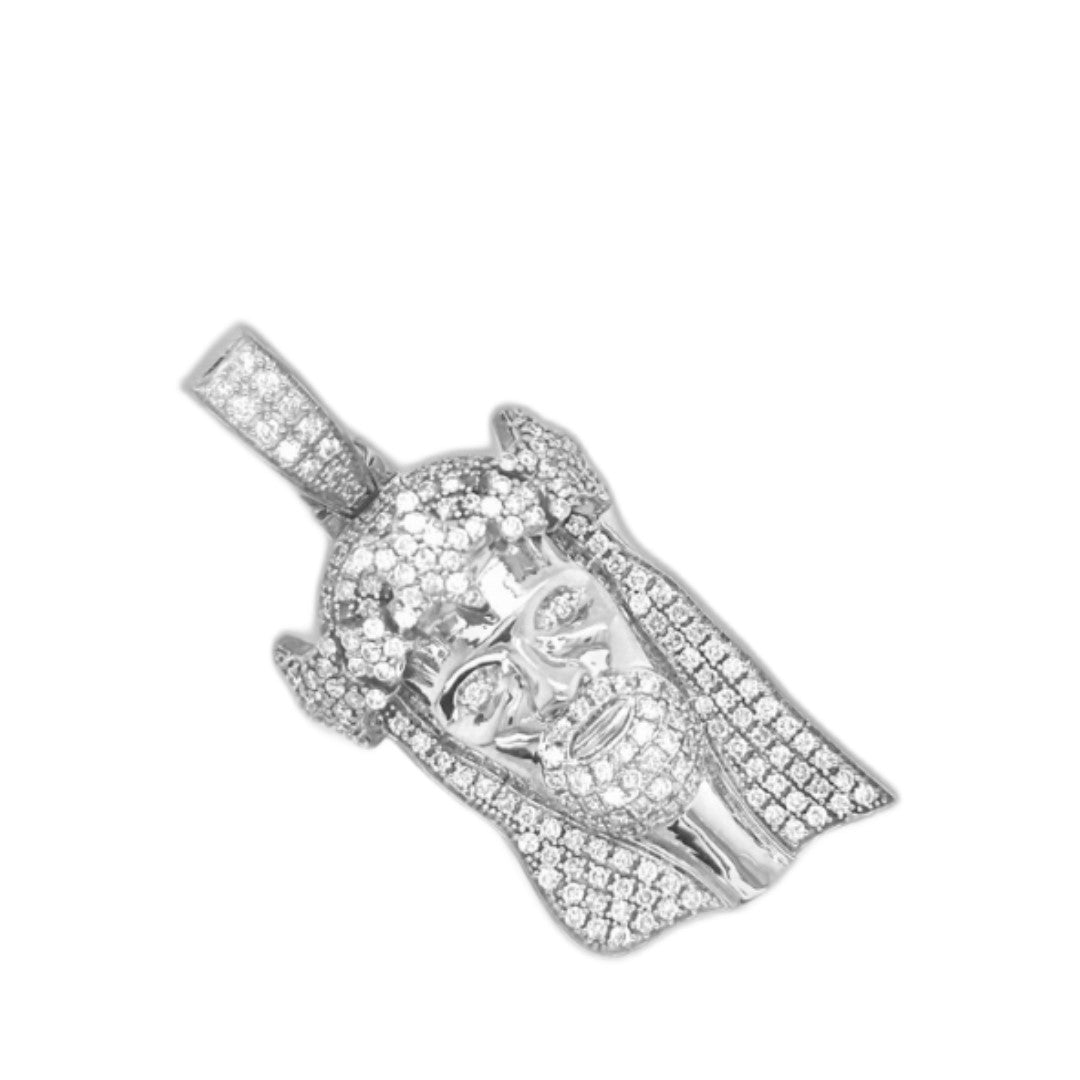10K White Gold Jesus Head Diamond Pendant 1.16 CT 1.70"