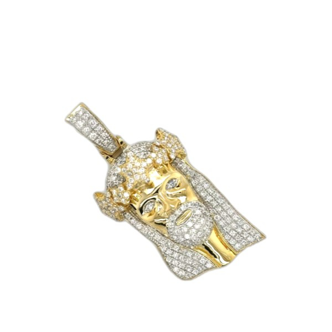10K Yellow Gold Jesus Head Diamond Pendant 1.22 CT 1.70"
