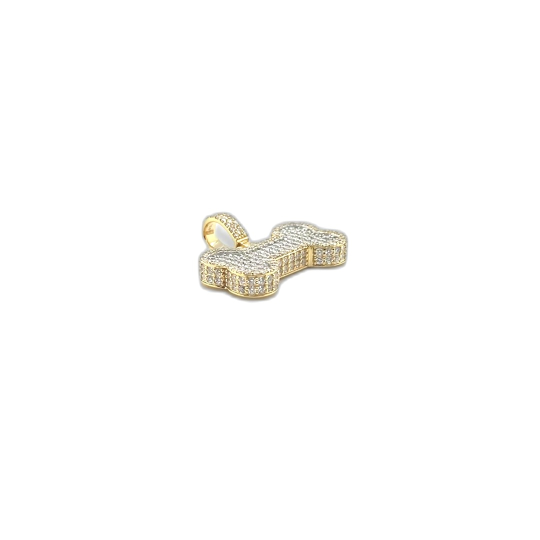 10K Yellow Gold Dog Bone Diamond Pendant 1.70 CT 0.85"