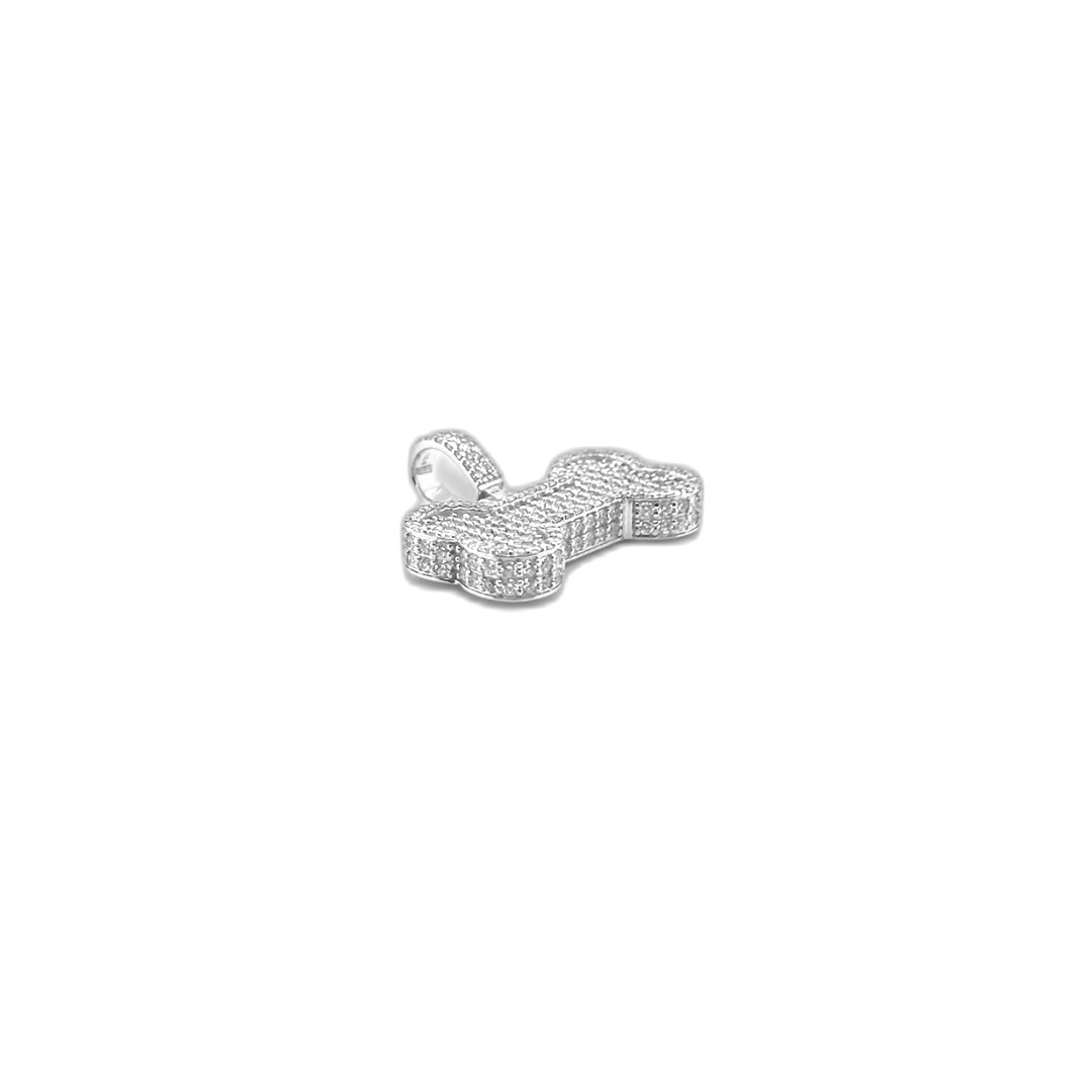 10K White Gold Dog Bone Diamond Pendant 1.72 CT 0.85"