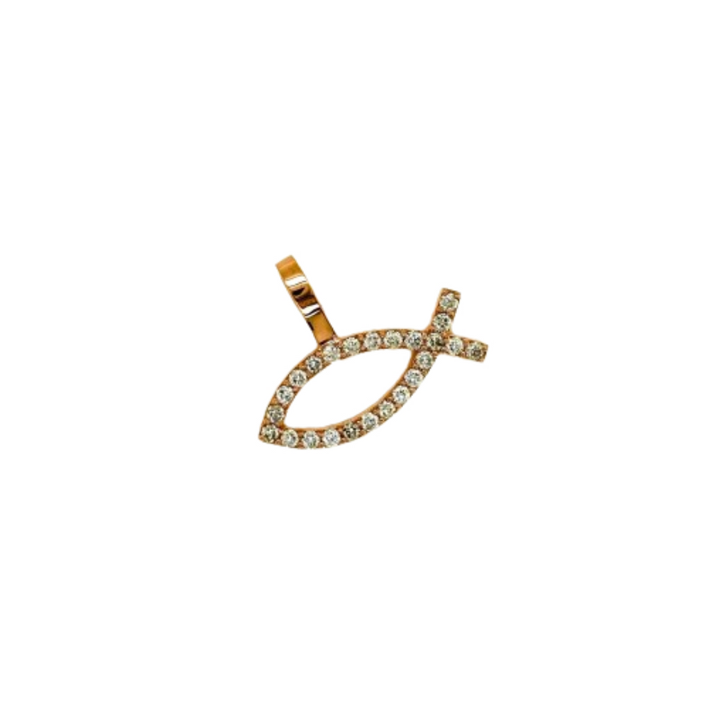 10K Rose Gold Diamond Ichthys symbol Pendant 1.21 CT 0.95"