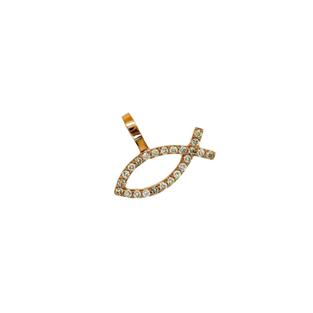 10K Rose Gold Diamond Ichthys symbol Pendant 1.21 CT 0.95"
