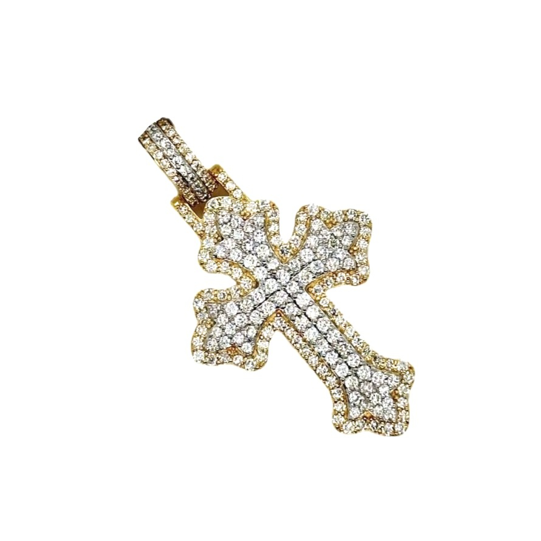 10K Two-Tone Gold Gothic Diamond Cross Pendant 1.61 CT 1.7"