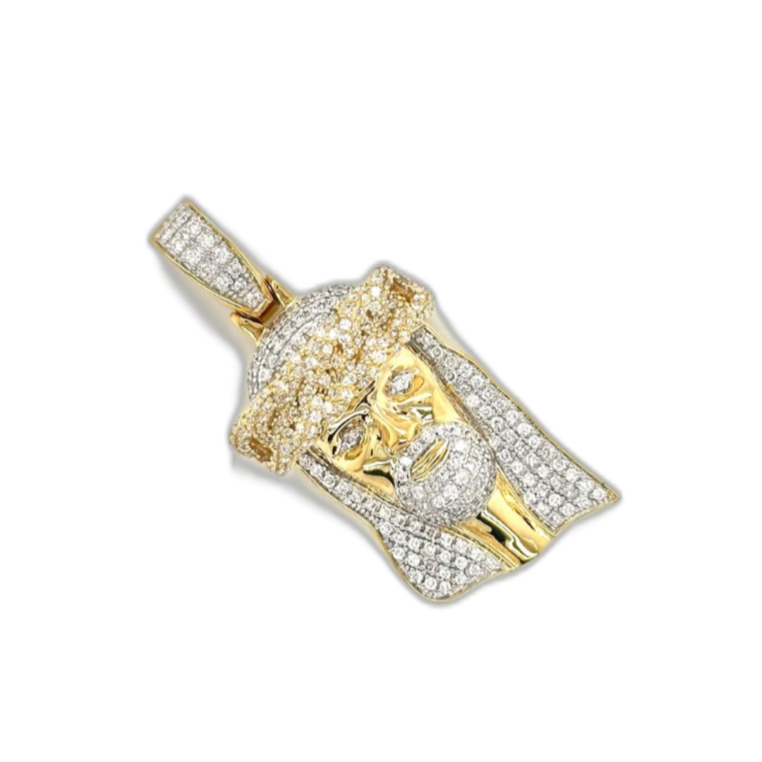 10K Yellow Gold Jesus Head Diamond Pendant 1.35 CT 1.71"