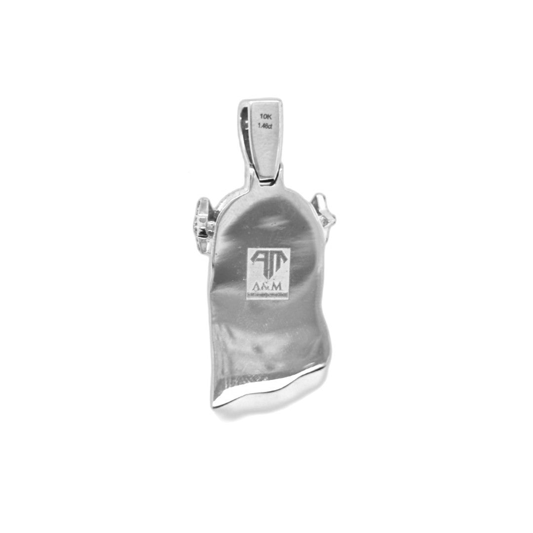 10K White Gold Jesus Head Diamond Pendant 1.16 CT 1.70"